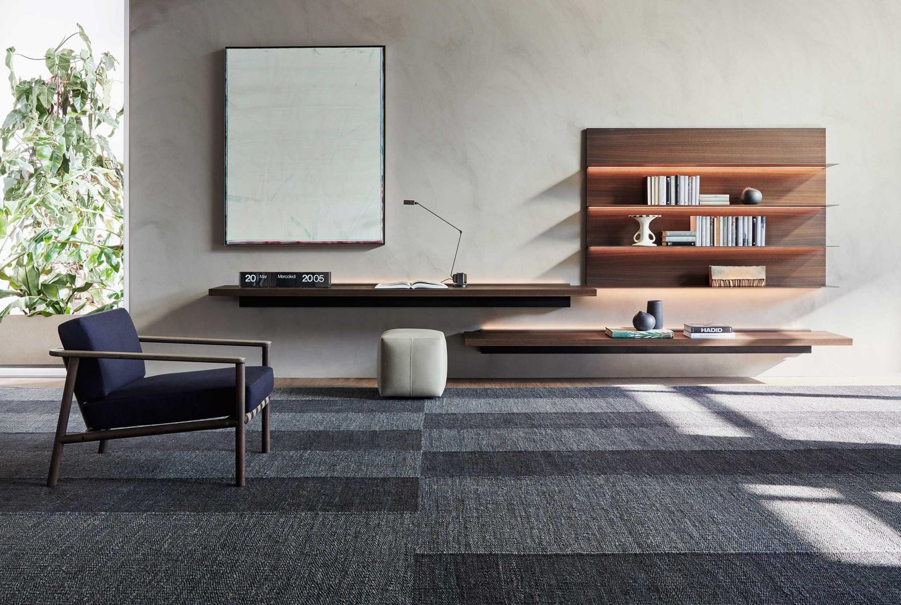 Sectional wooden storage wall with integrated lighting | Pass-word Evolution by Molteni