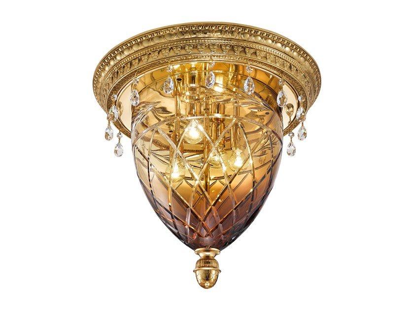 Shaded gold plated ceiling light with Schoeler crystals | Edgard 4300/plg-sh by Possoni Illuminazione