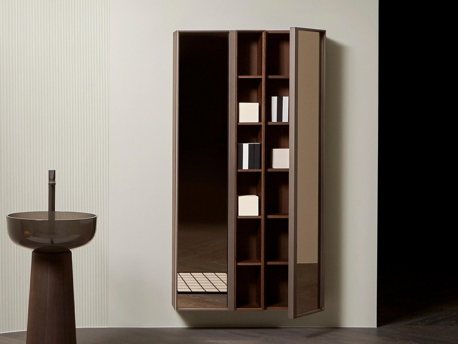Suspended wood and glass bathroom cabinet with doors | Bemade by Antonio Lupi