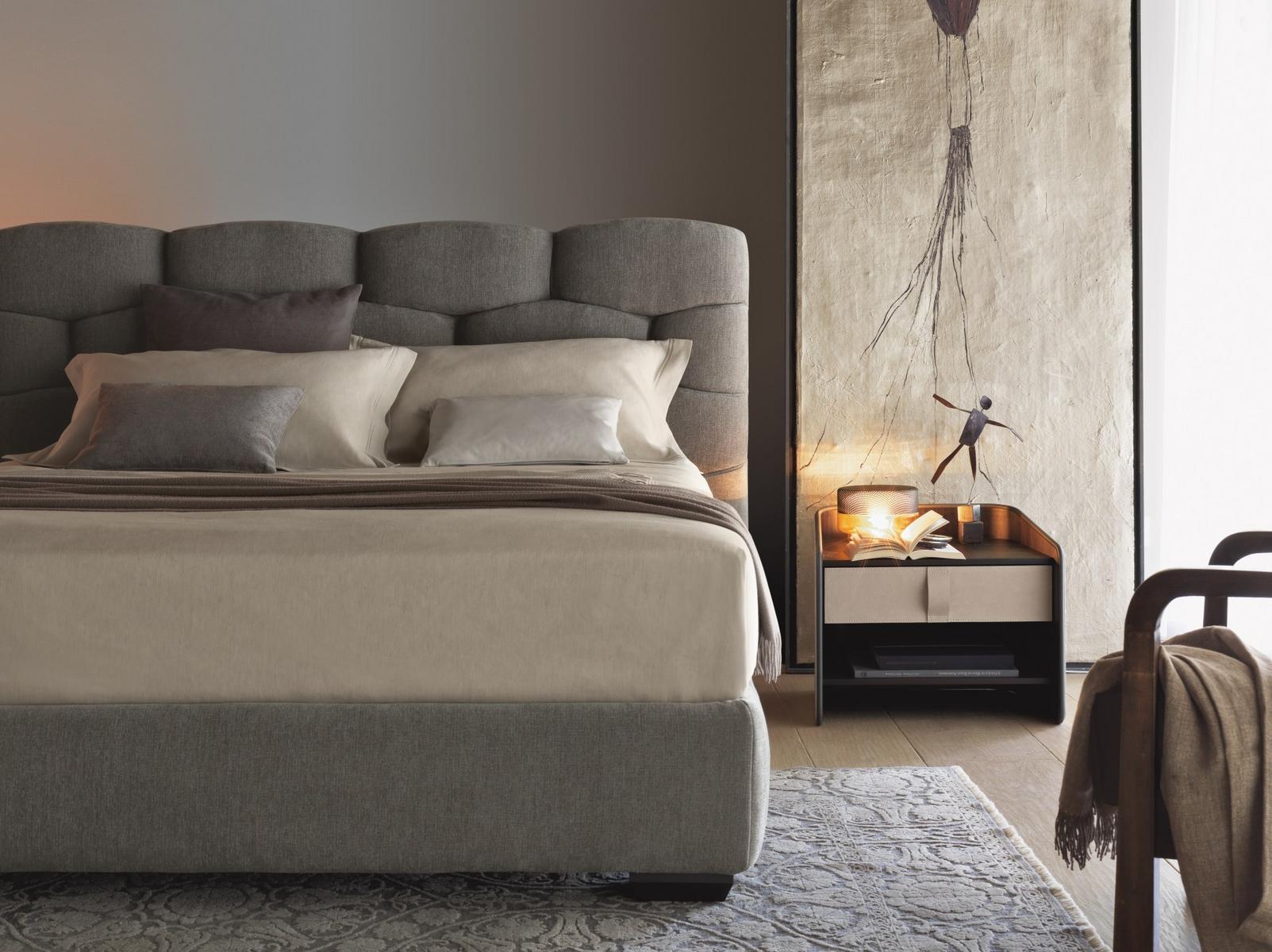 Double bed with upholstered headboard | Majal by Flou