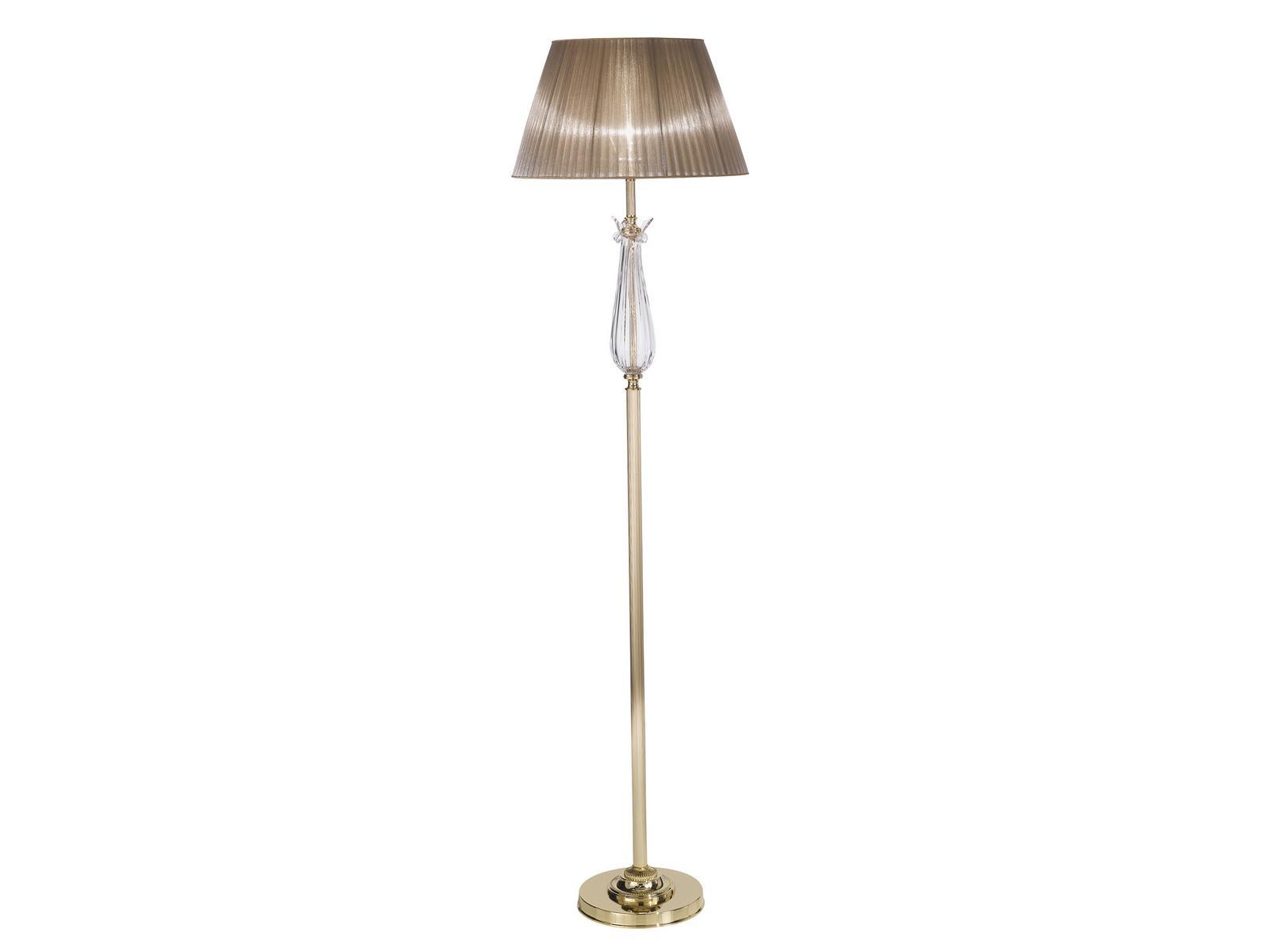 Gold plated floor lamp with crystal and organza shade | Valentina 269/p by Possoni Illuminazione