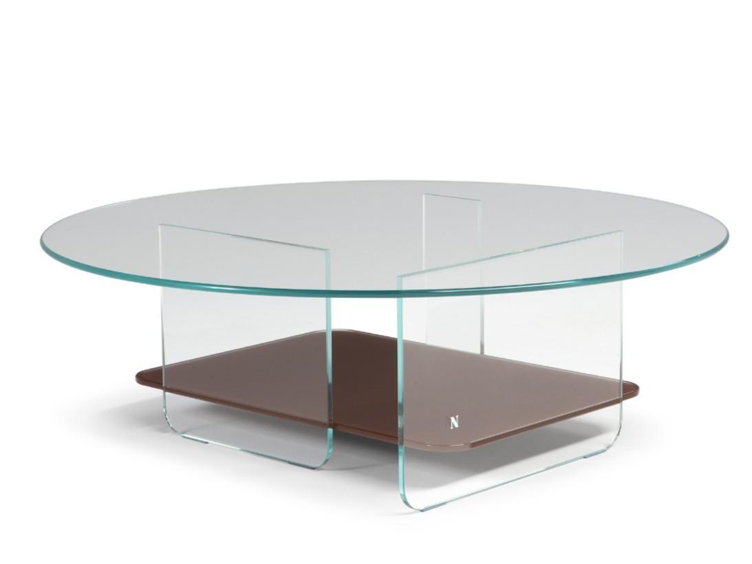 Round glass coffee table with integrated magazine rack | Cava by Natuzzi Italia