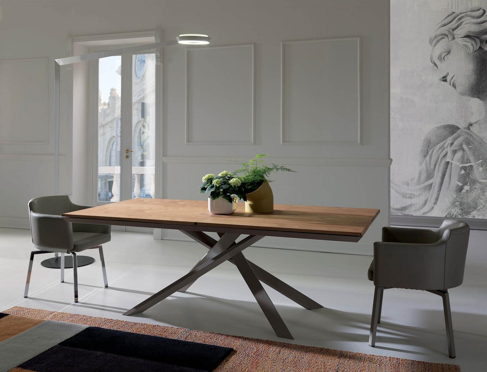 Extending rectangular steel and wood table | 4x4 by Ozzio Italia