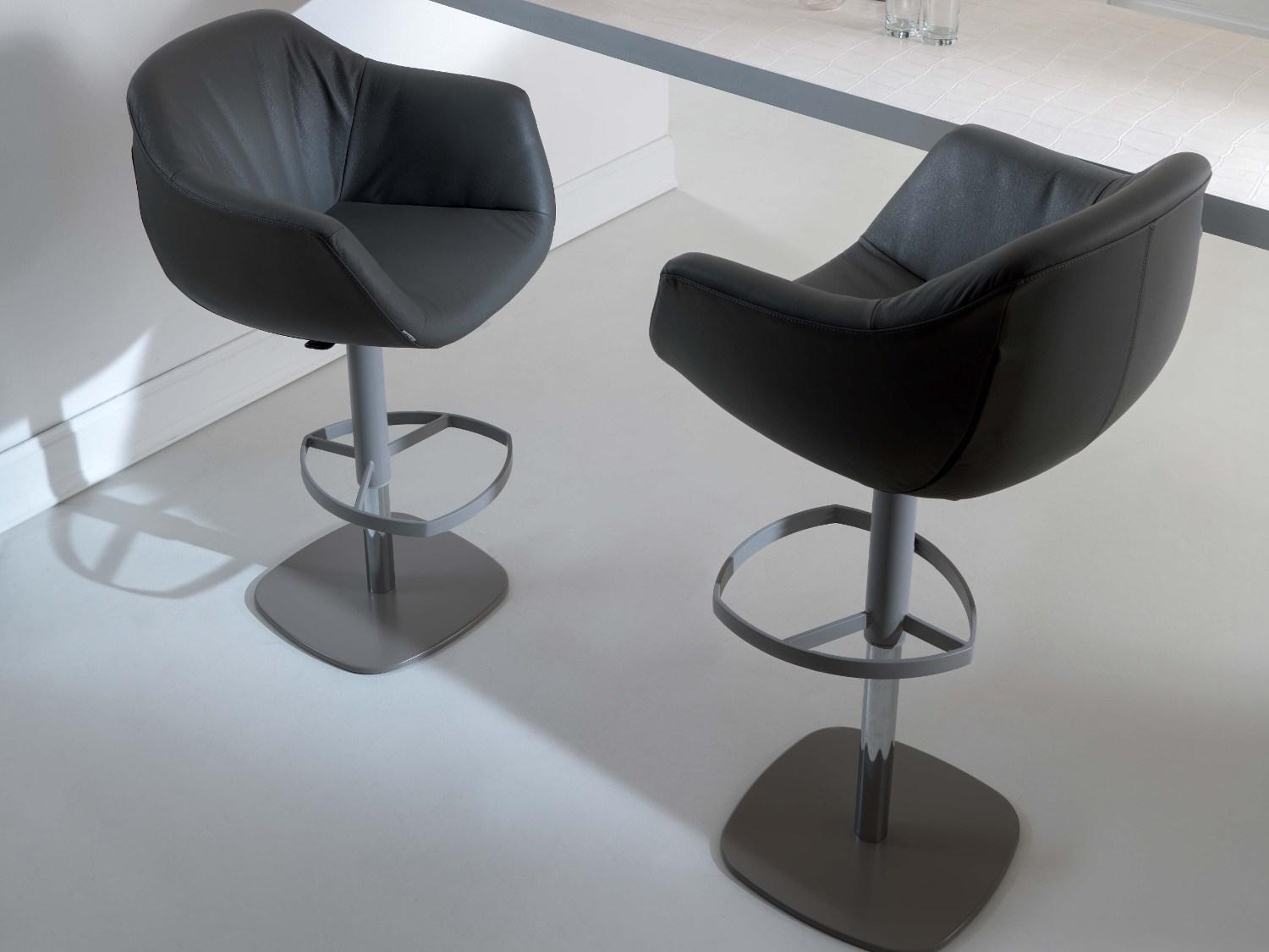Upholstered leather stool with gas lift | Piquet by Ozzio Italia