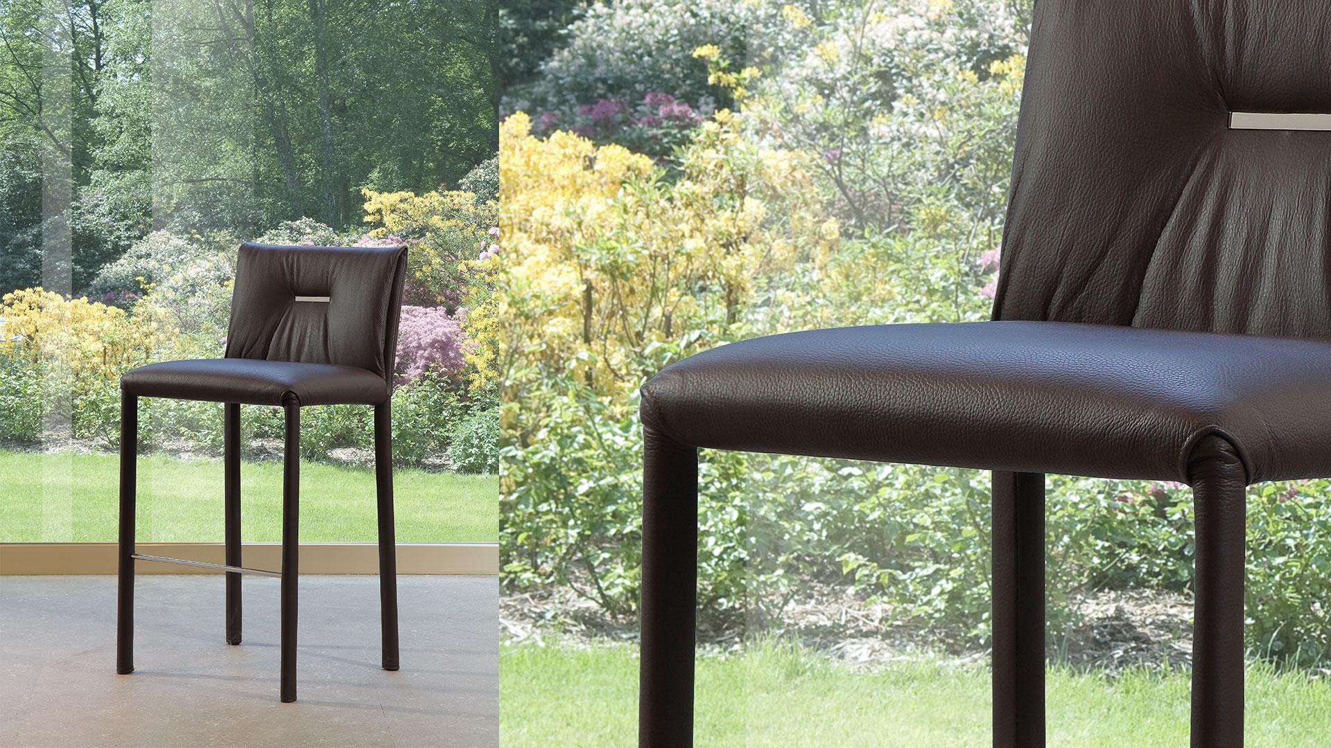 High leather stool with back | Soft by Reflex