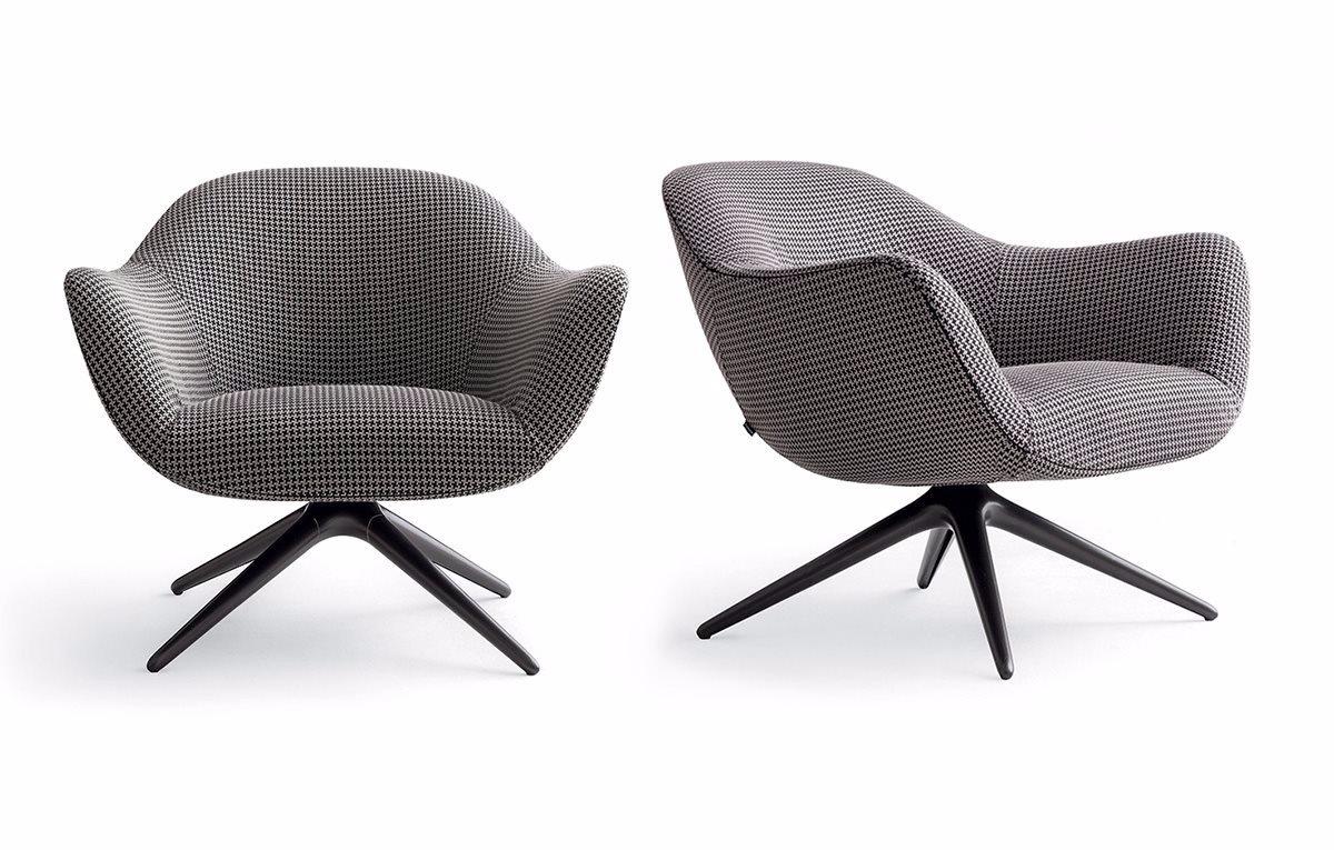 Upholstered trestle-based fabric armchair with armrests | Mad Chair by Poliform
