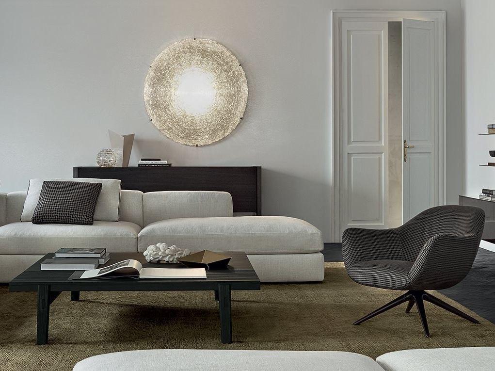 Upholstered trestle-based fabric armchair with armrests | Mad Chair by Poliform