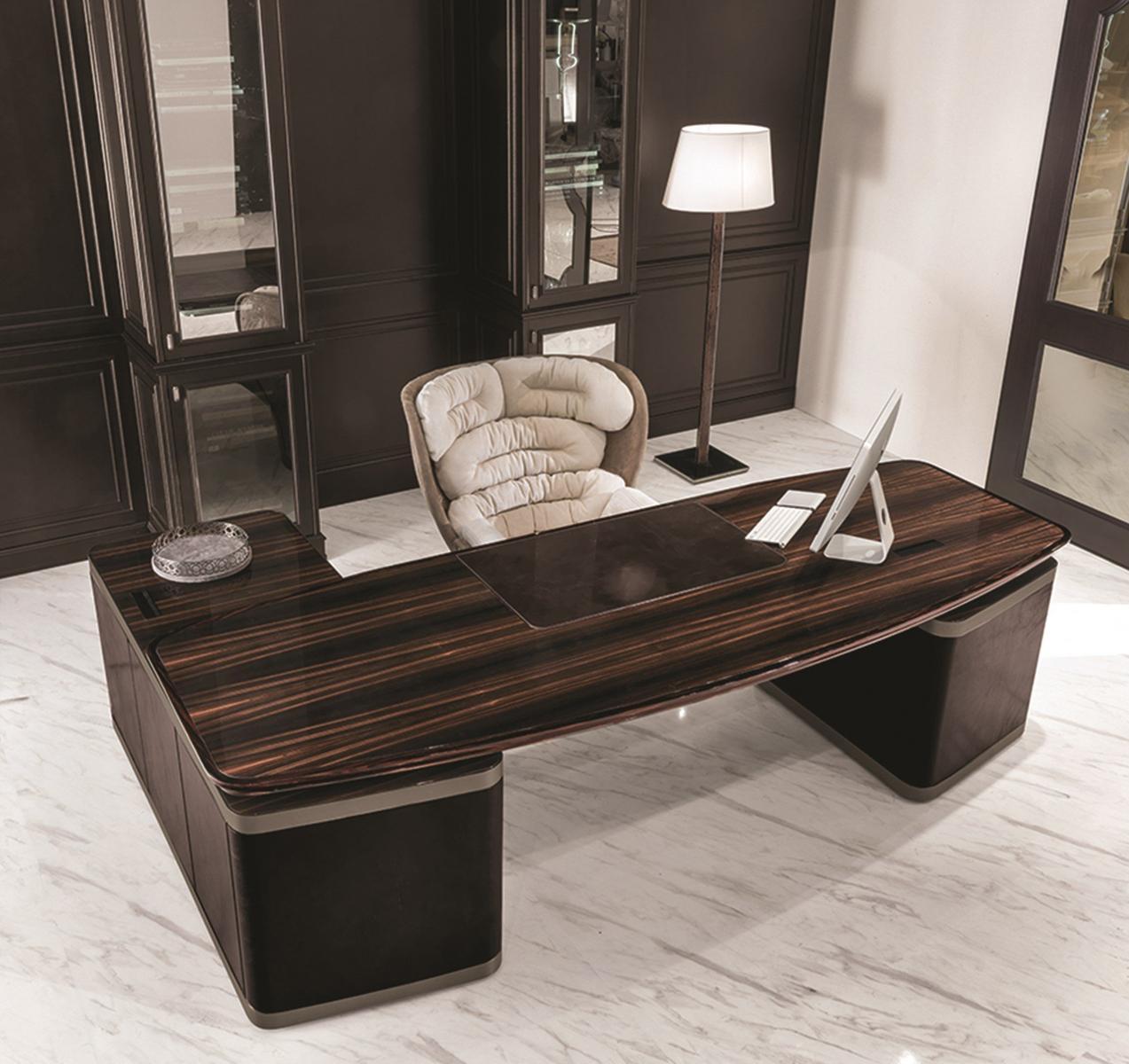 L-shaped veneer office desk with drawers | Ector by Longhi
