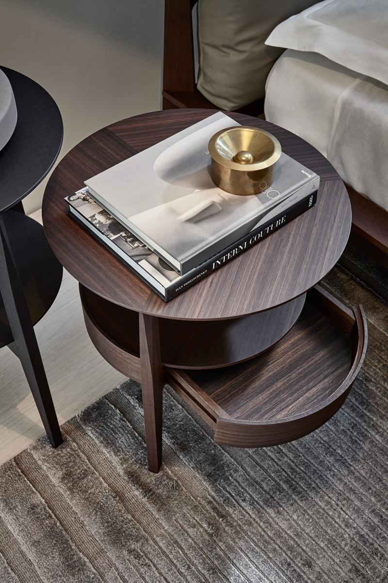 Round solid wood bedside table with drawers | When by Molteni