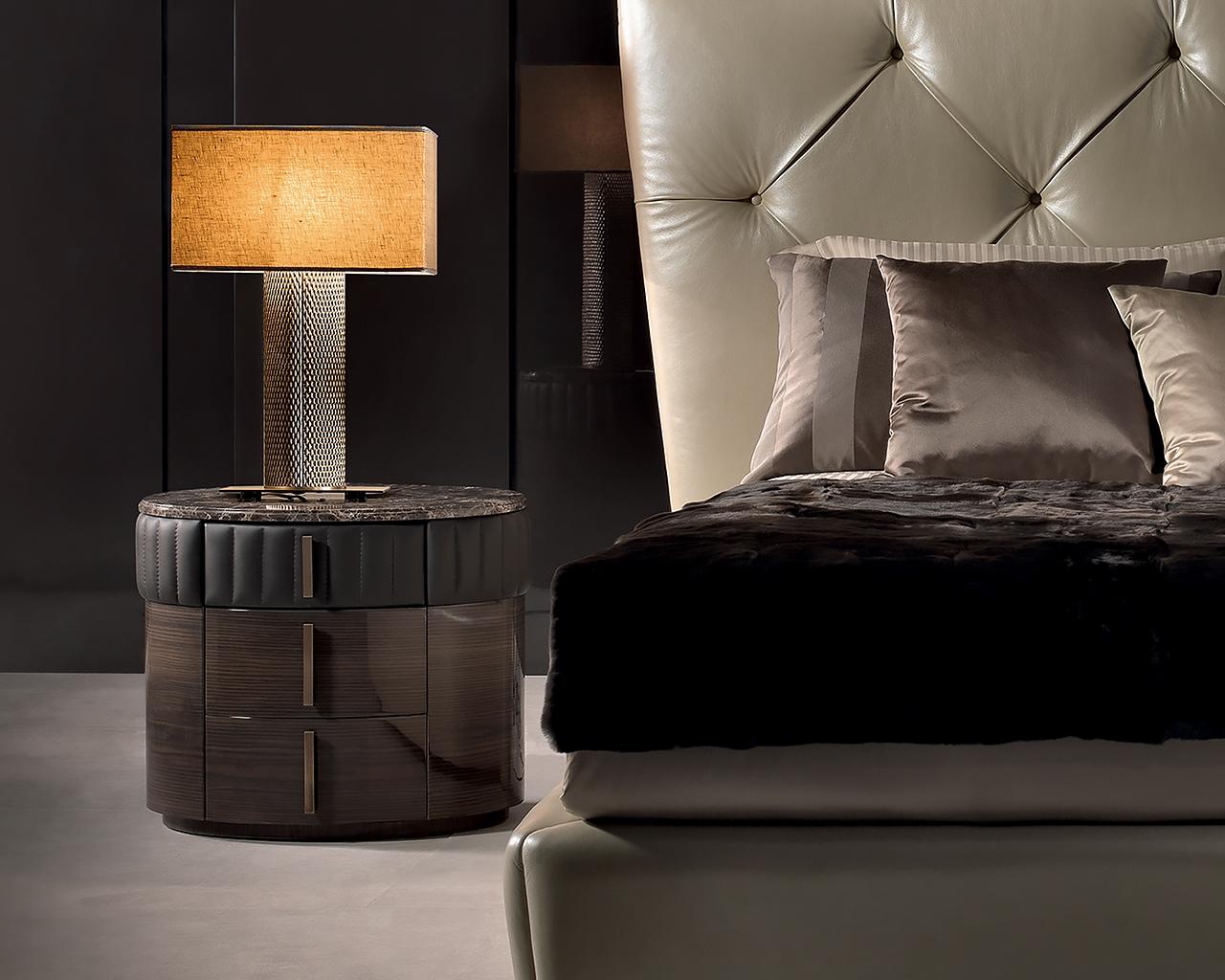 Rounded nabuk bedside table with drawers | Double c by Daytona