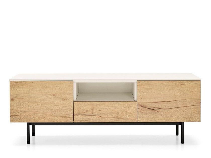 Melamine-faced chipboard TV cabinet with flap doors with drawers | Made by Connubia
