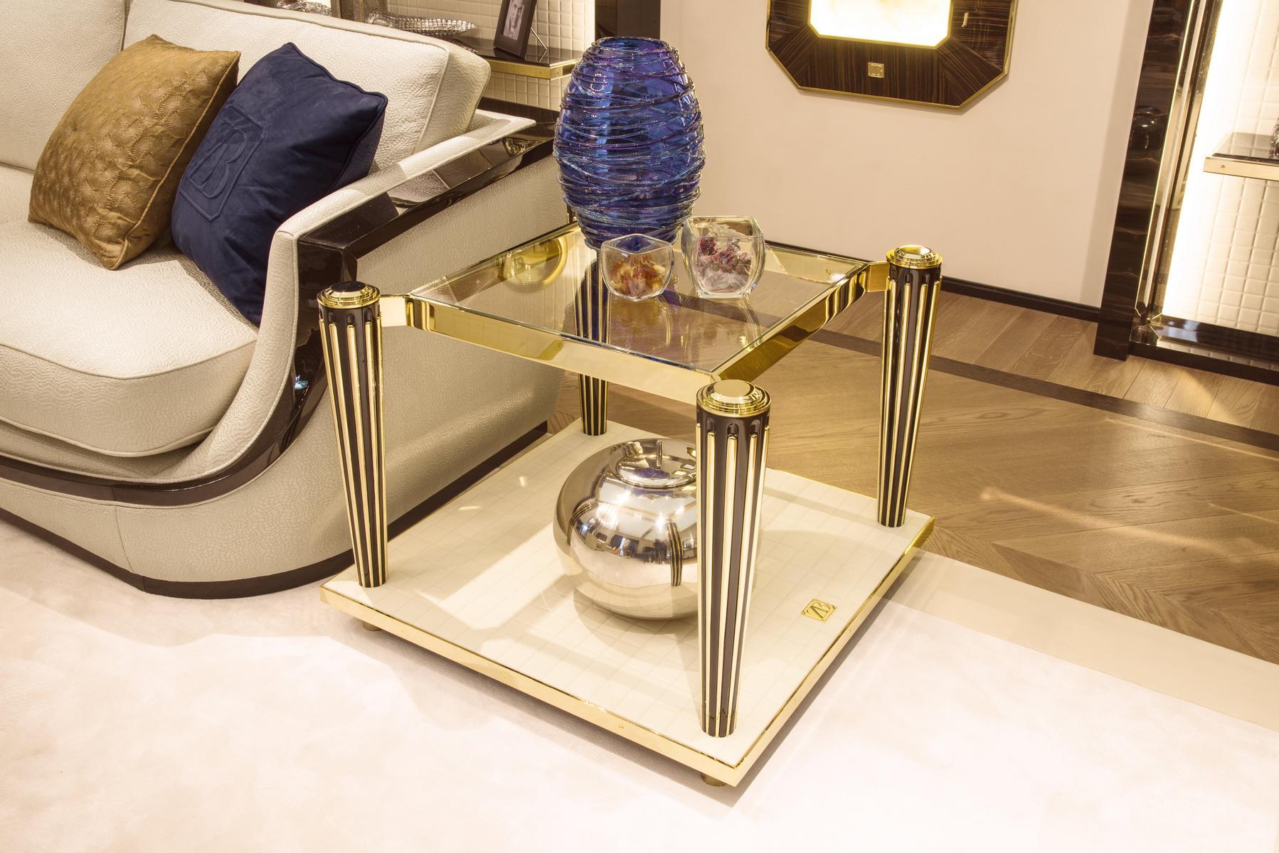 Square metal side table and glass top | Mumford by Bruno Zampa