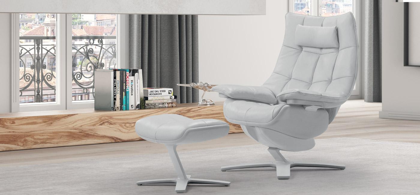 Recliner leather armchair with headrest | Re-vive Quilted by Natuzzi Italia