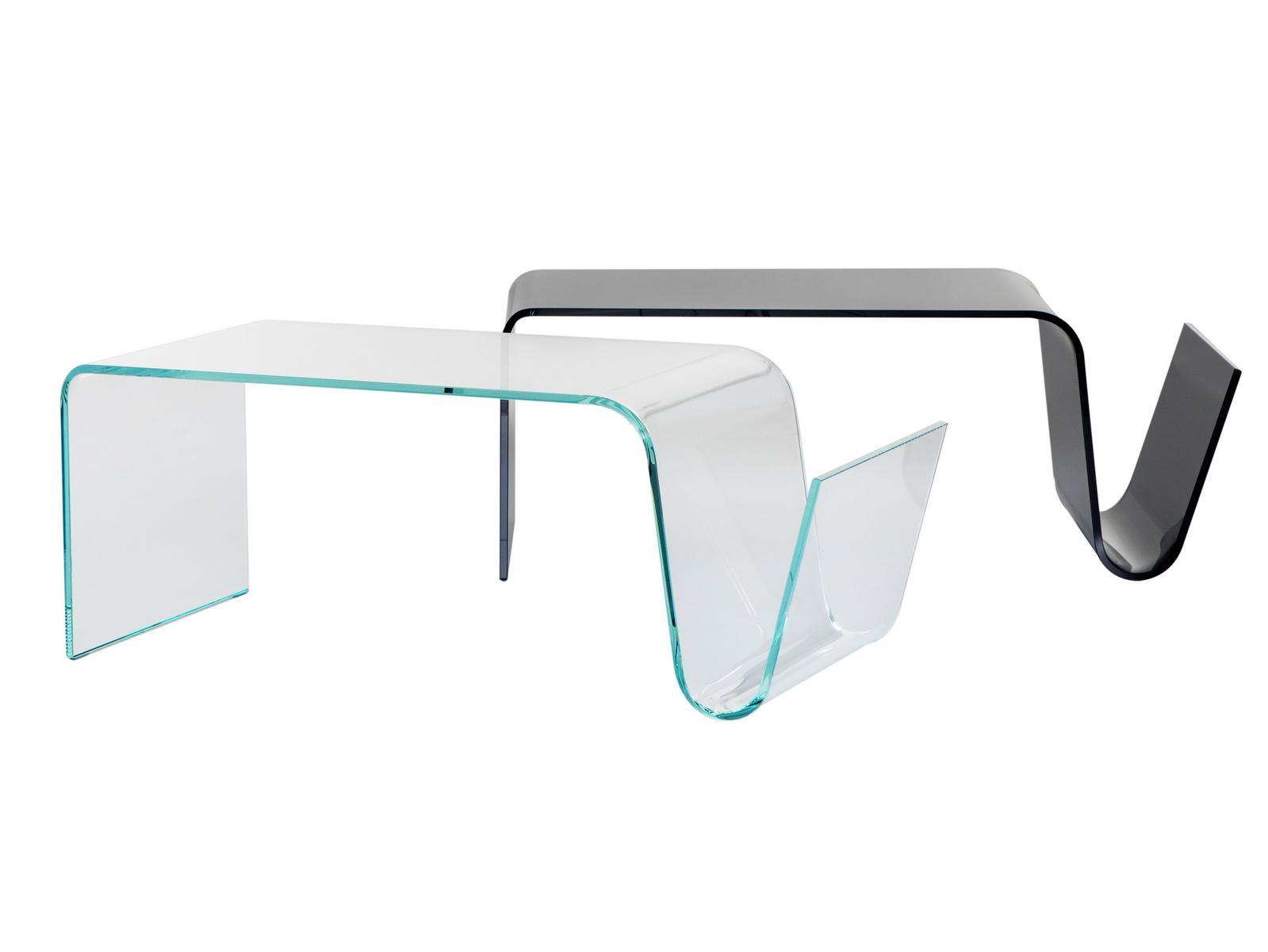 Low glass coffee table with integrated magazine rack | Line by Tonin Casa