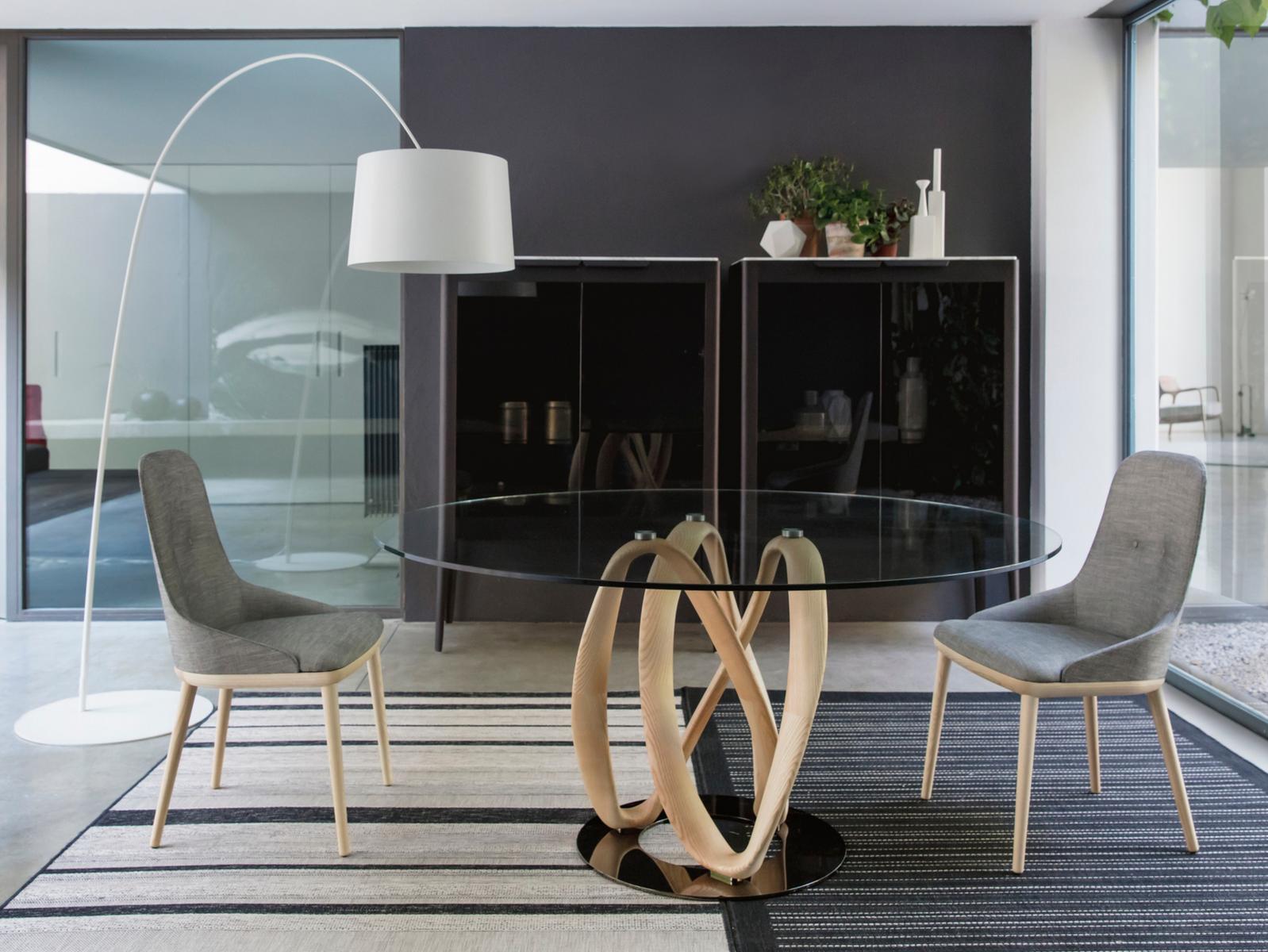 Round solid wood table and crystal top | Infinity by Porada