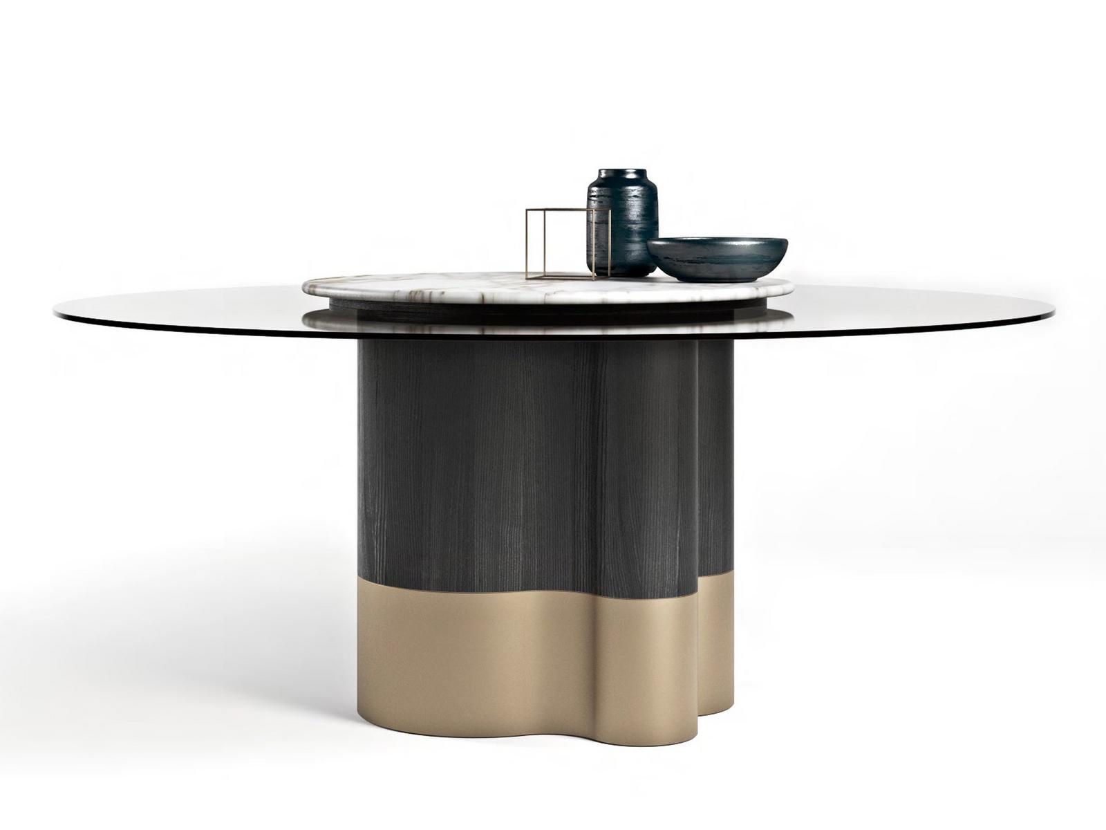 Wood and glass table with Lazy Susan | Marygold by Formitalia