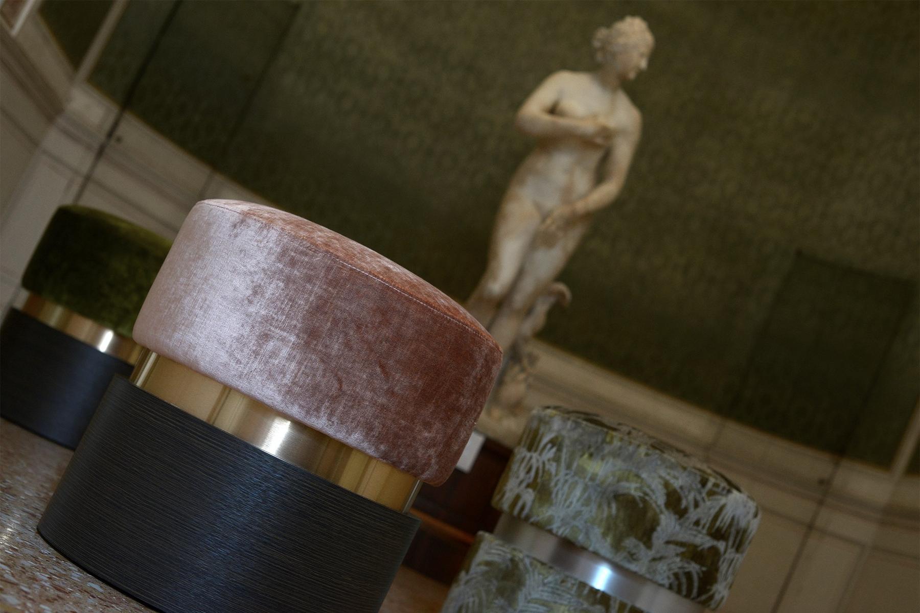 Upholstered round fabric pouf | Tara by Domingo salotti