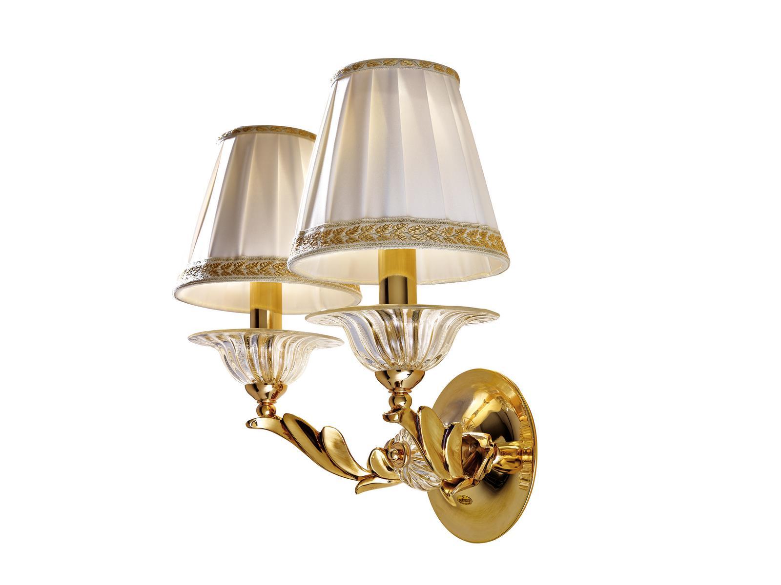 Shaded gold plated finish wall light with crystal and shades | Lucilla 550/a2 by Possoni Illuminazione