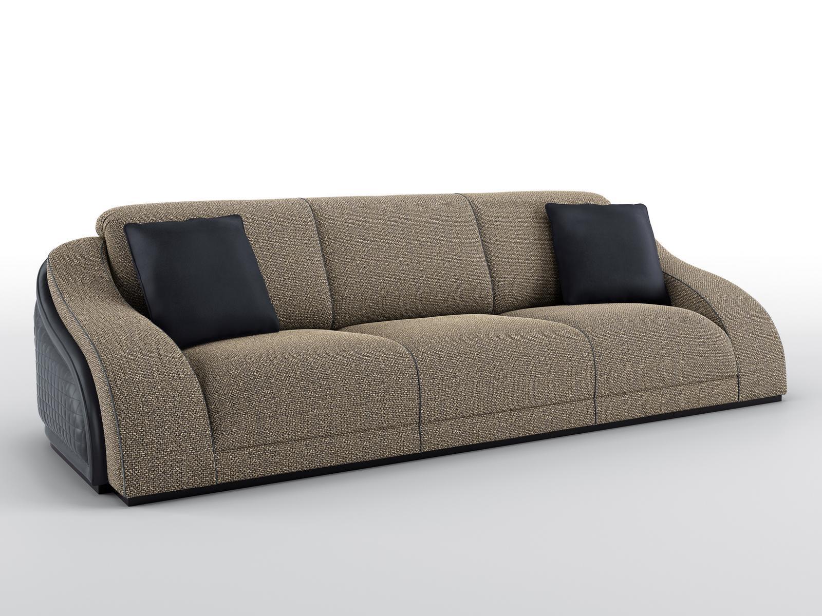 4 seater sofa in leather and velvet | Poseidon by Bruno Zampa