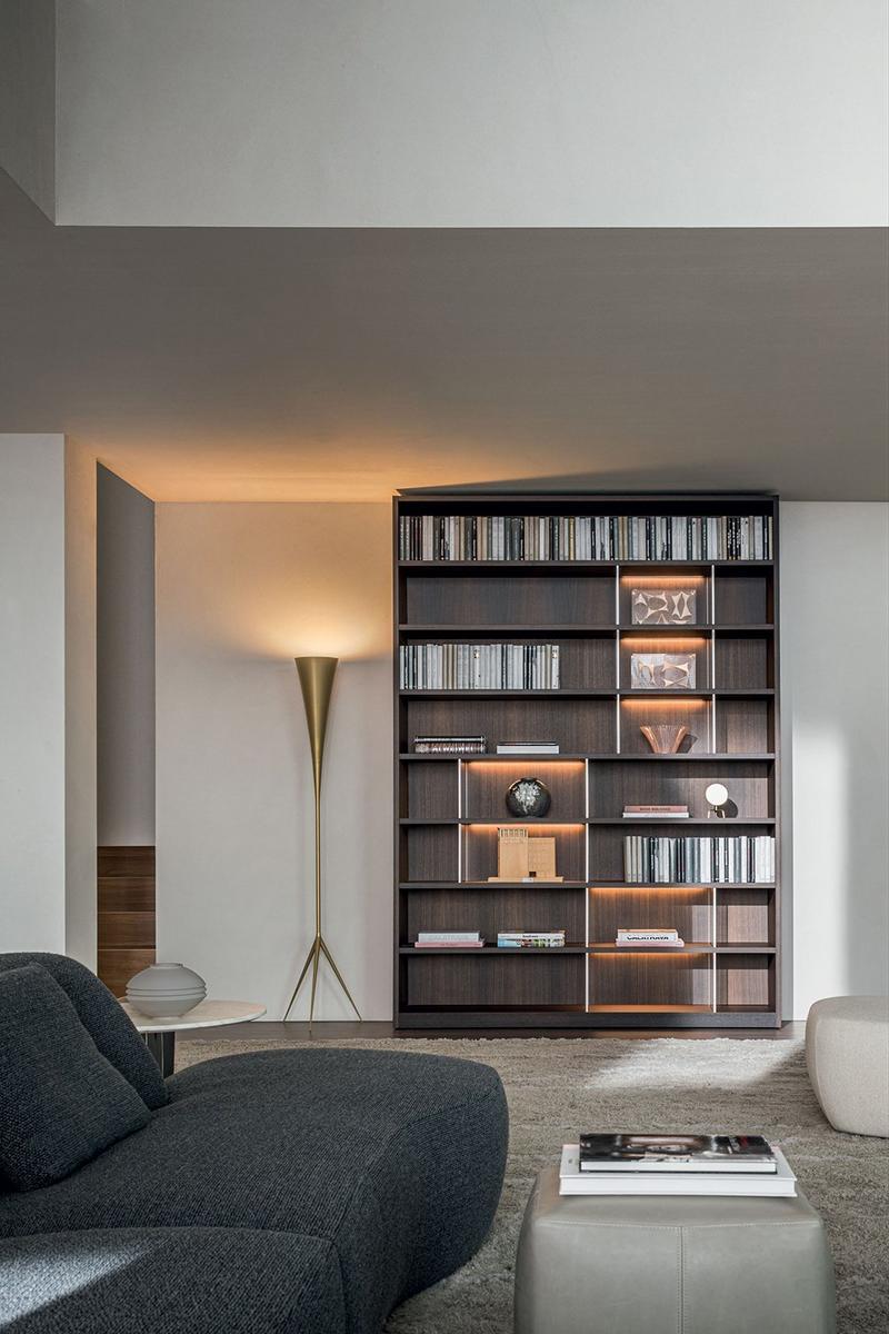 Sectional wooden storage wall with integrated lighting | 505 by Molteni