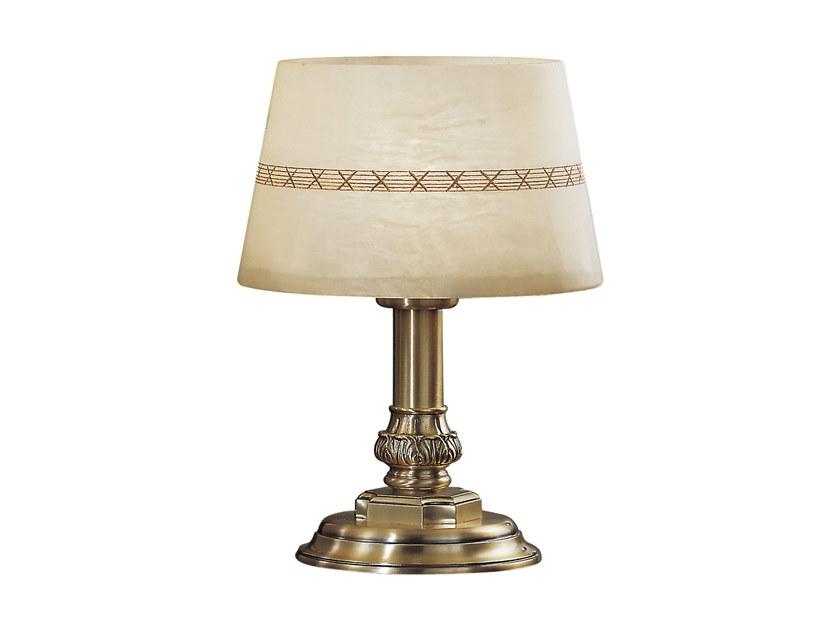 Antique brass finish table lamp with alabaster | Sasha 2900/lg by Possoni Illuminazione