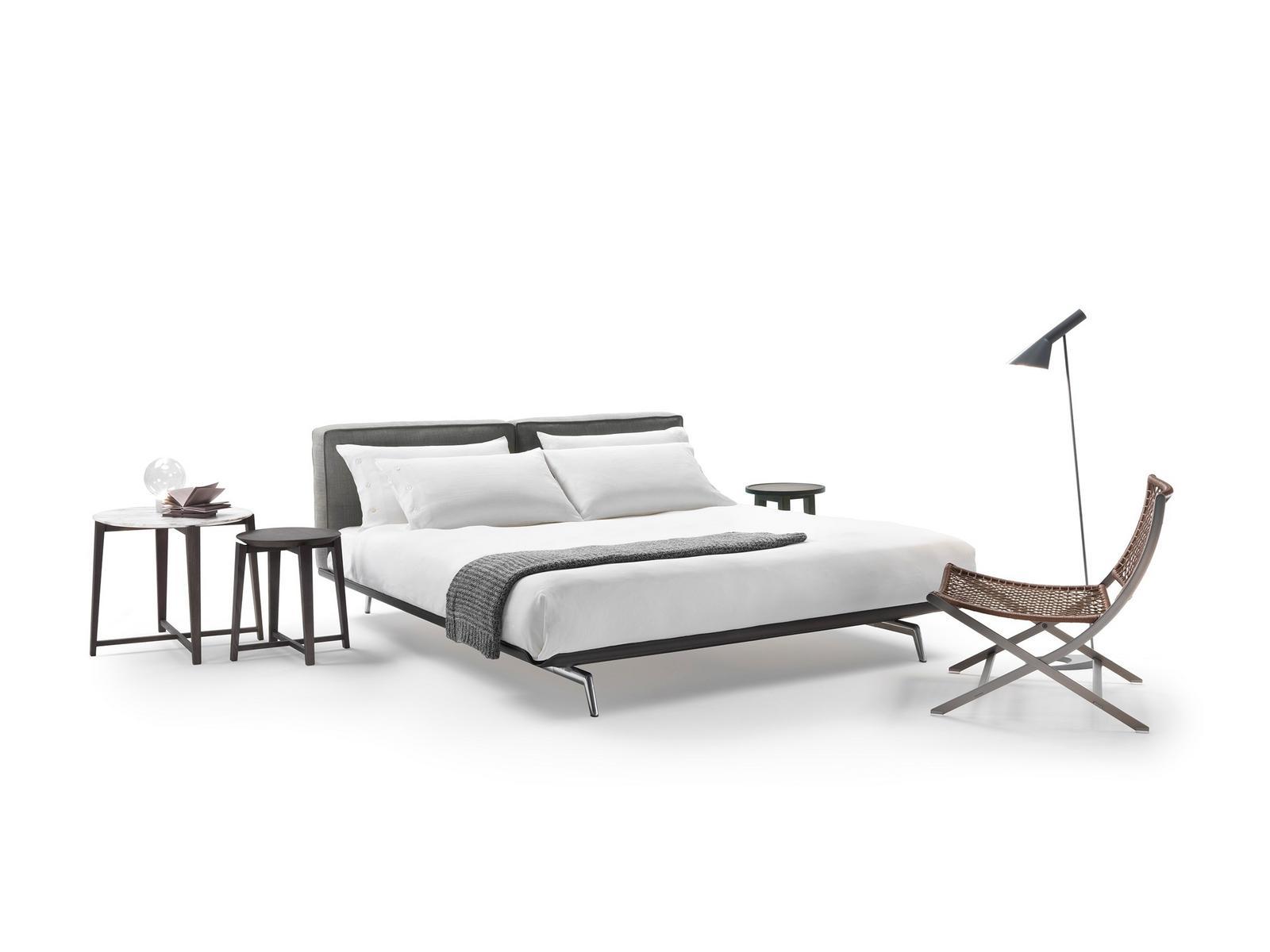 Fabric double bed with upholstered headboard | Este by Flexform
