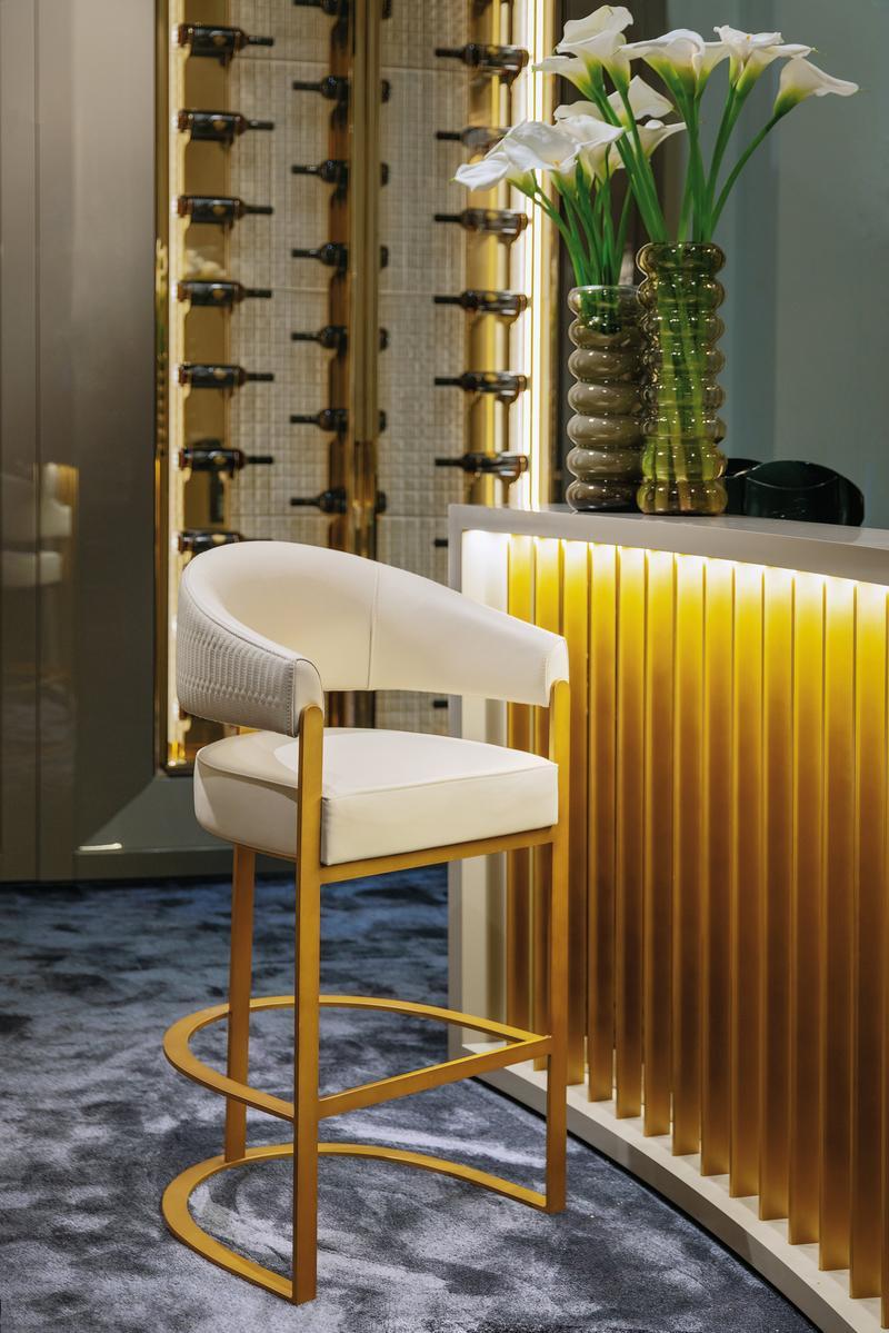 High upholstered leather barstool | Ariston by Bruno Zampa