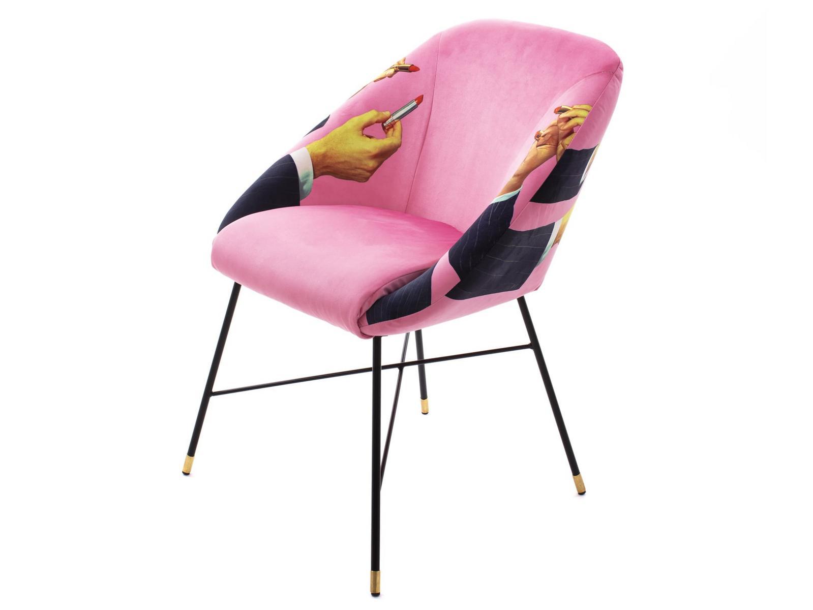 Upholstered fabric chair with armrests | Lipsticks Pink by Seletti