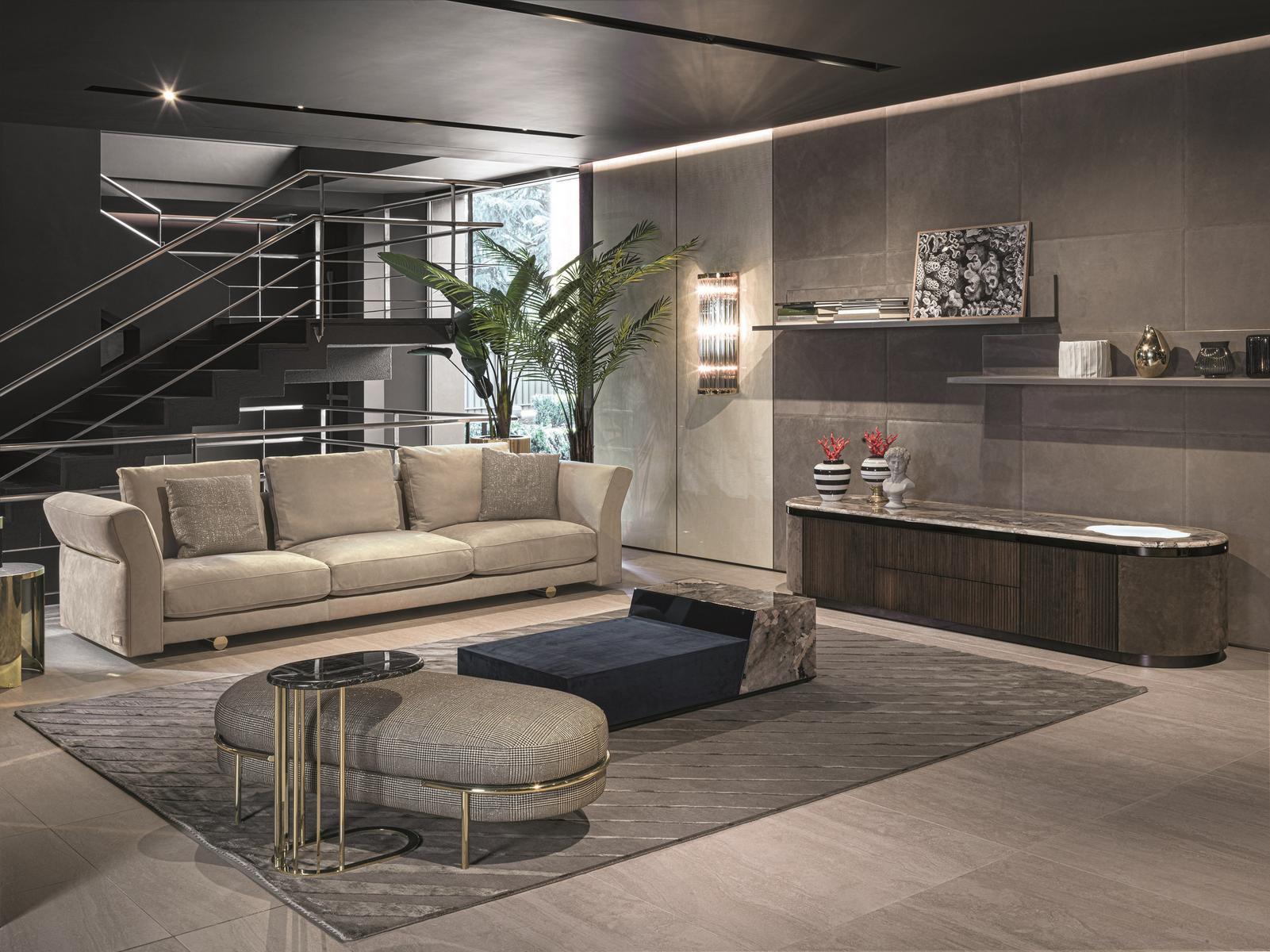 Modular leather sideboard with doors | Gordon Wave by Longhi