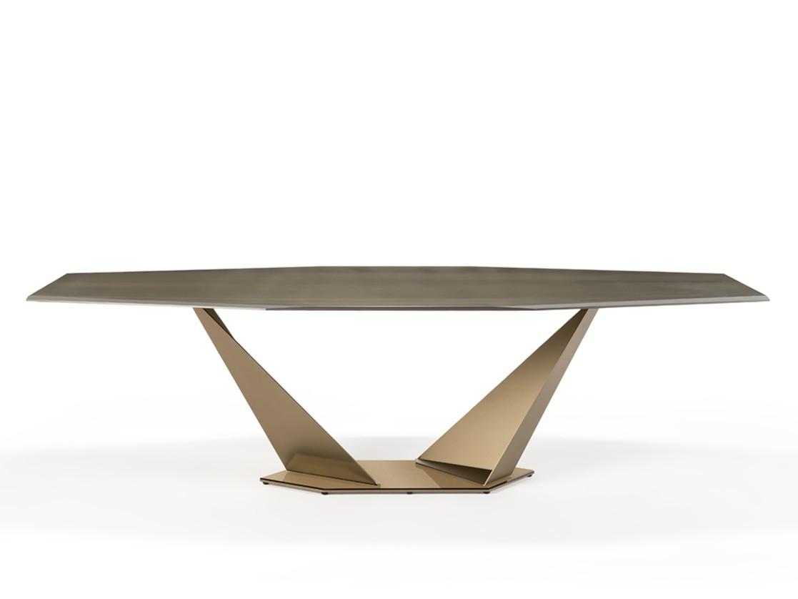 Octagonal glass table with metal base | Quartz 72 by Reflex