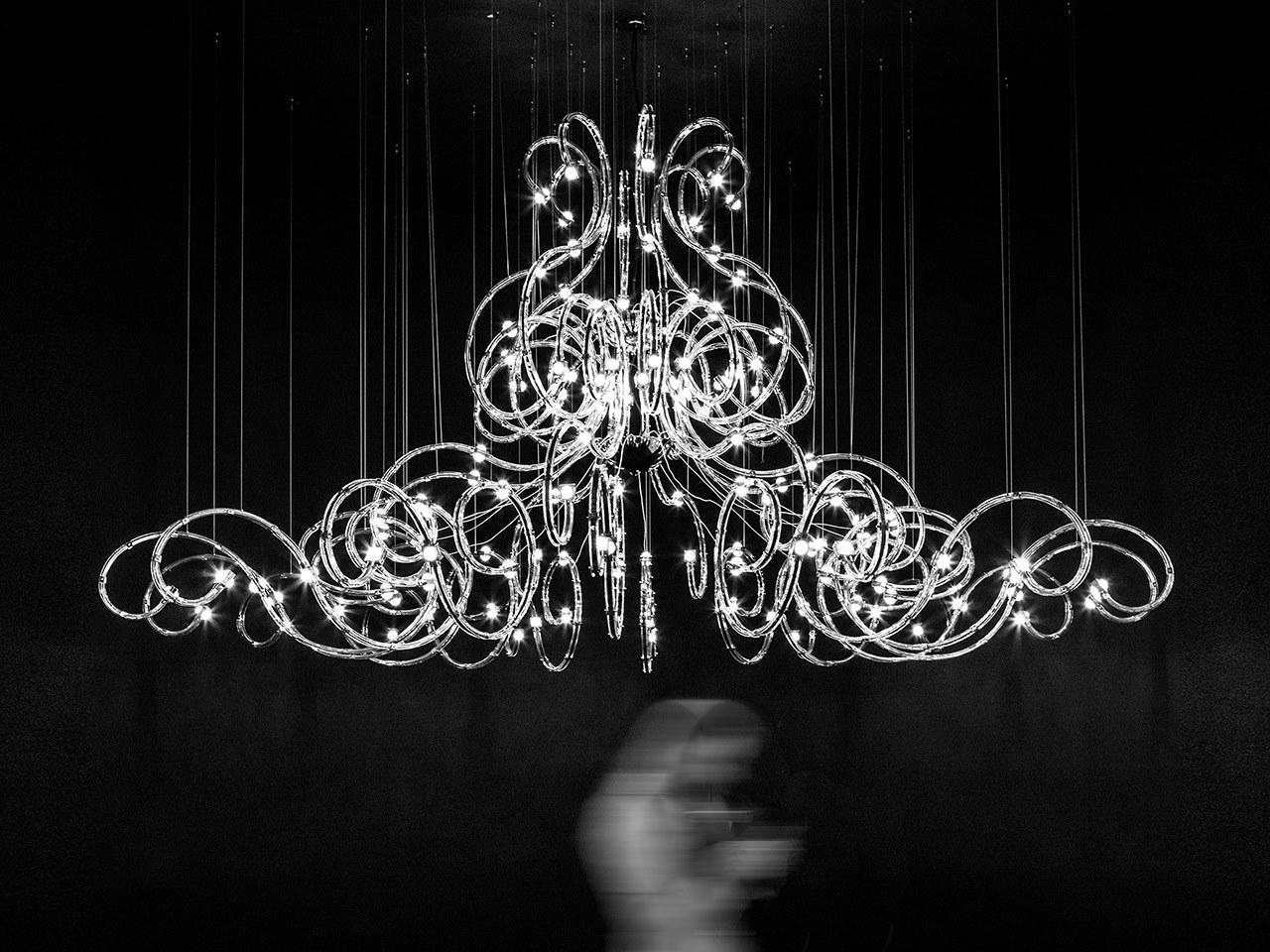 LED metal chandelier with crystals | Raqam Q5 by Masiero