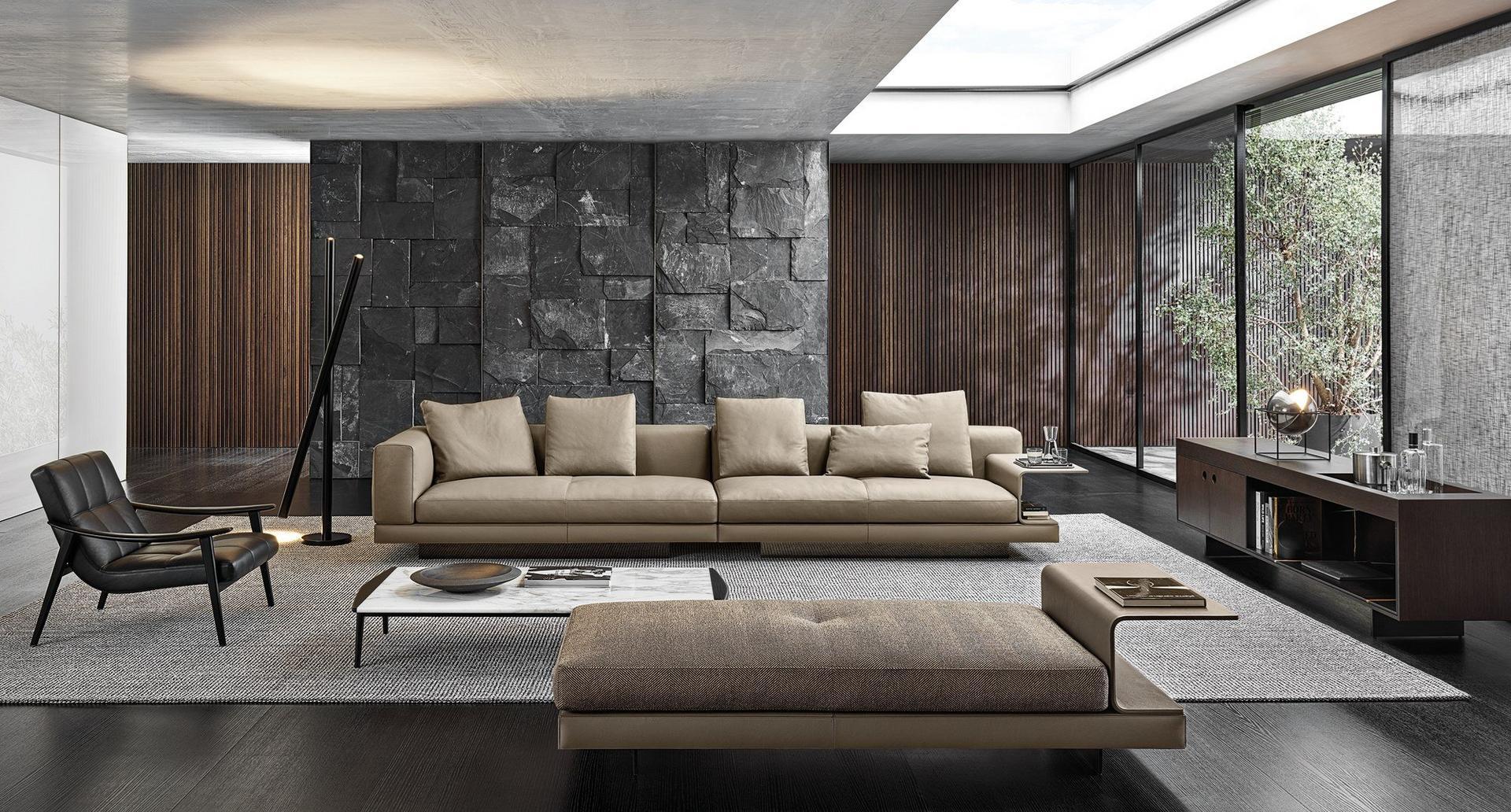Sectional leather sofa | Connery by Minotti