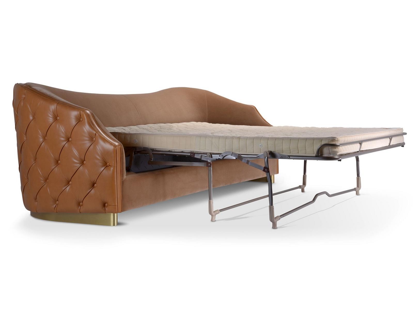 Tufted 3 seater leather sofa bed | Cleio by Domingo salotti