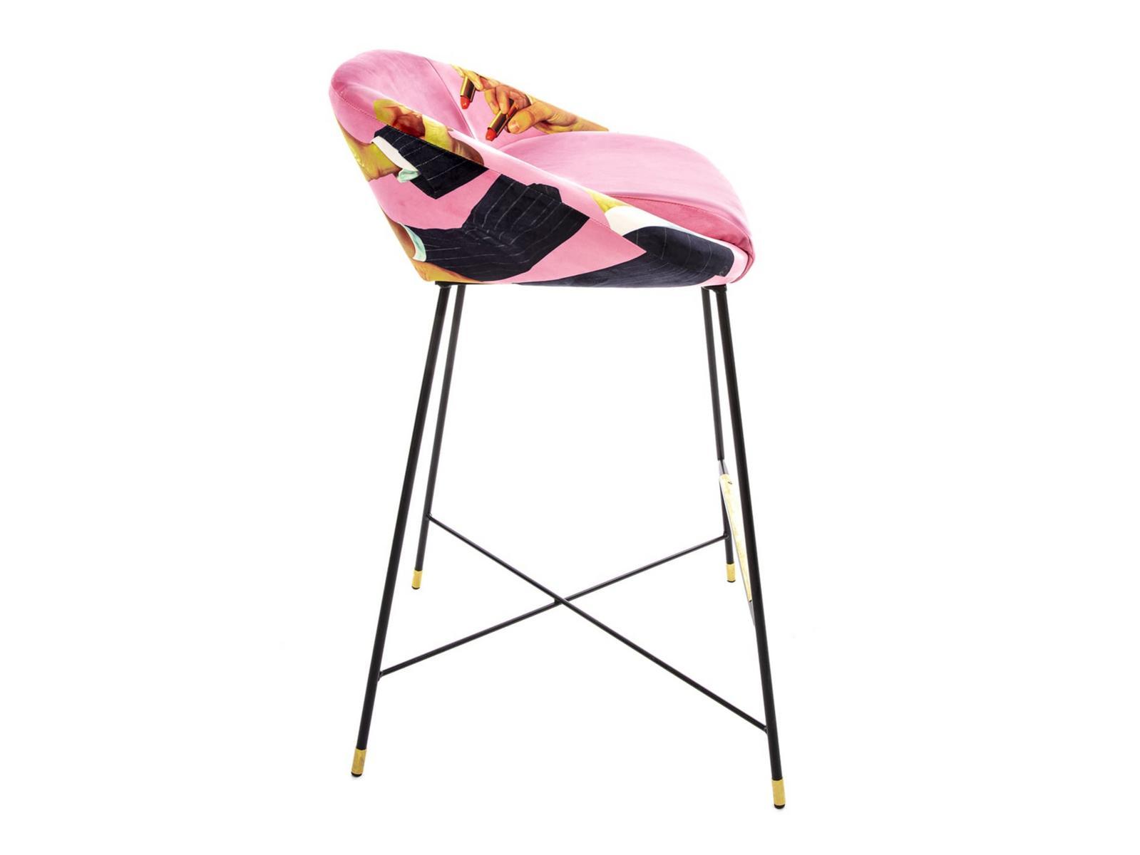High fabric stool with back | Pink Lipsticks by Seletti