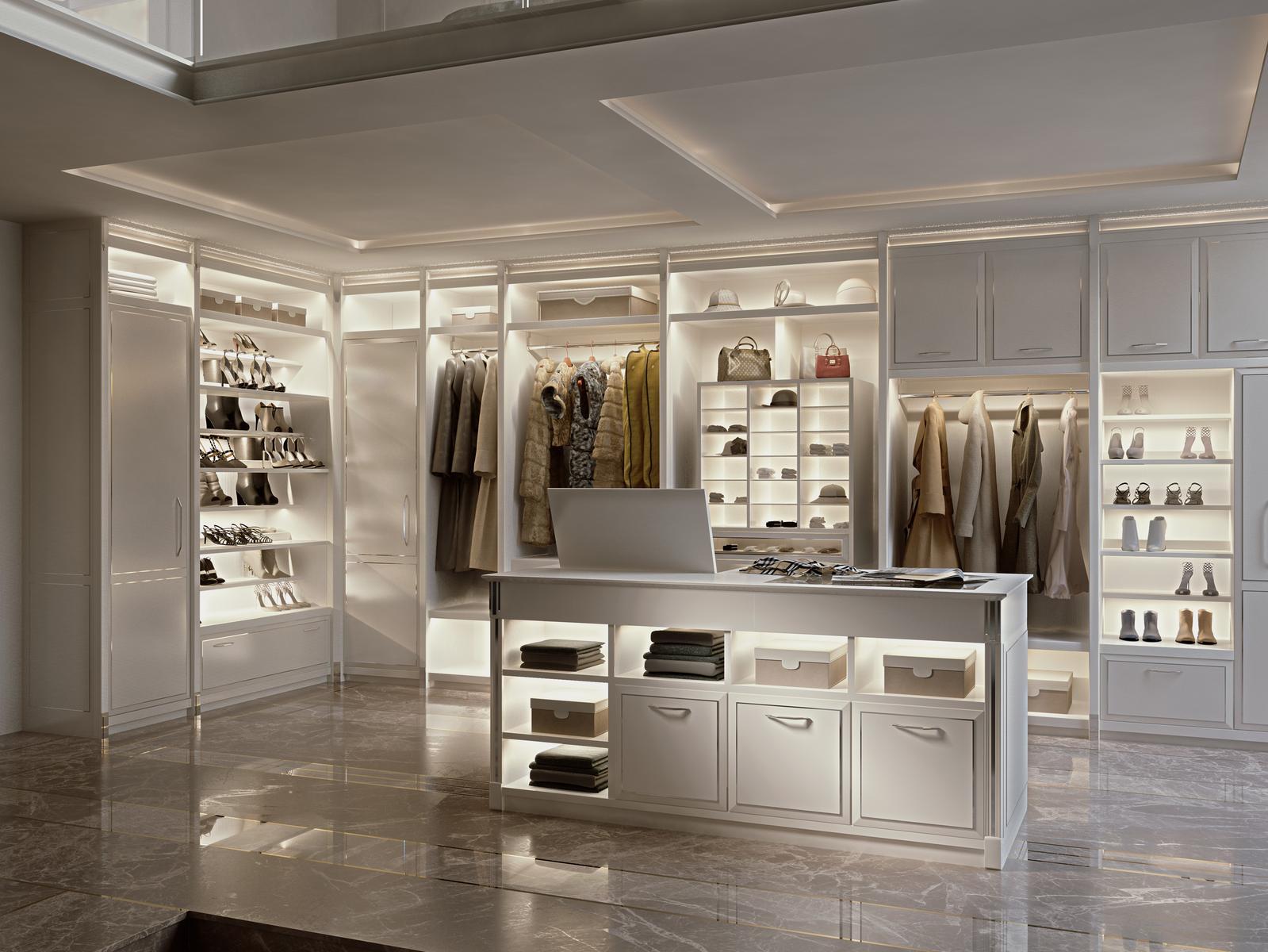 Custom walk-in wardrobe with integrated lighting | Essenza by Martini interiors