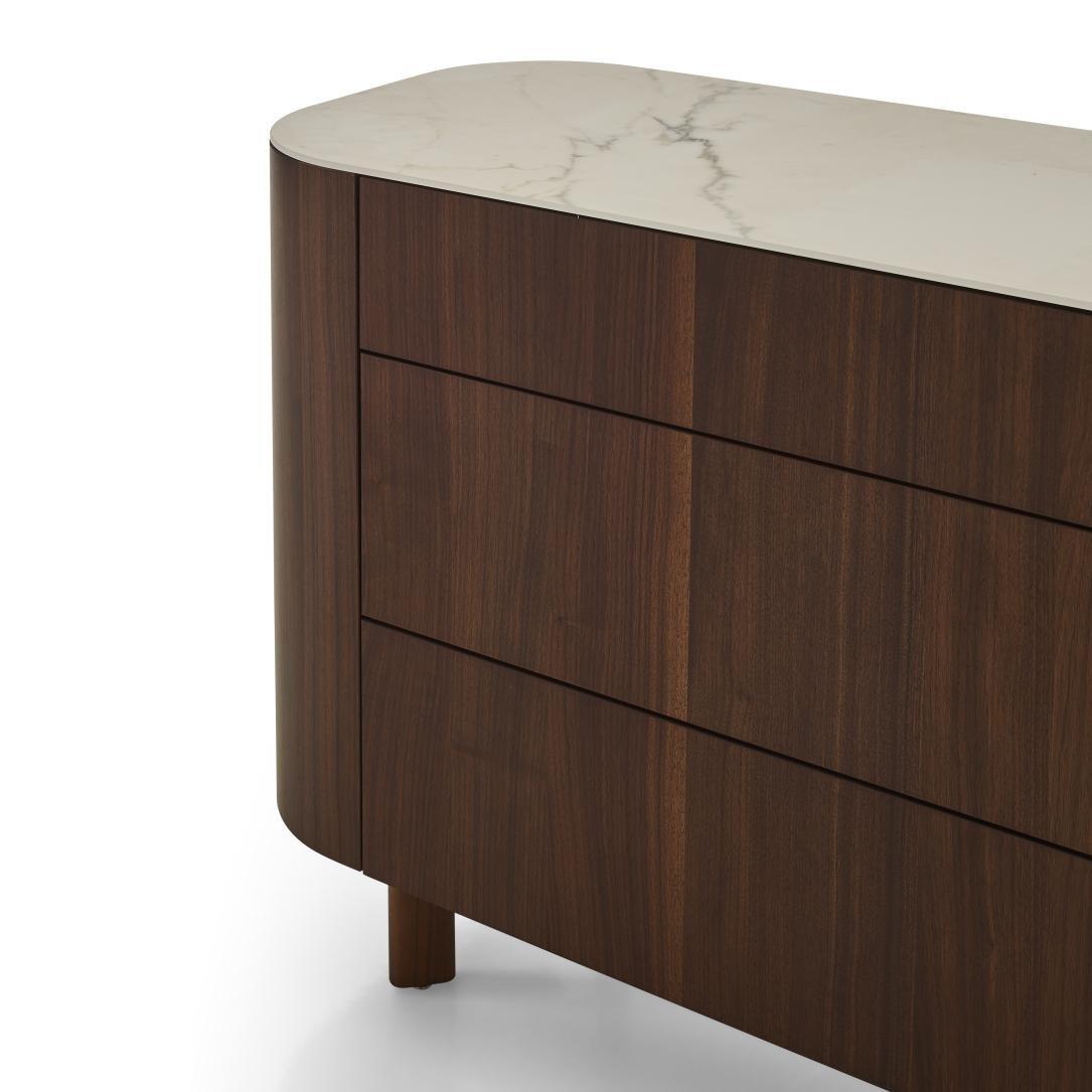 Chest of drawers in walnut with marble effect stoneware top | Parabole by Ligne Roset