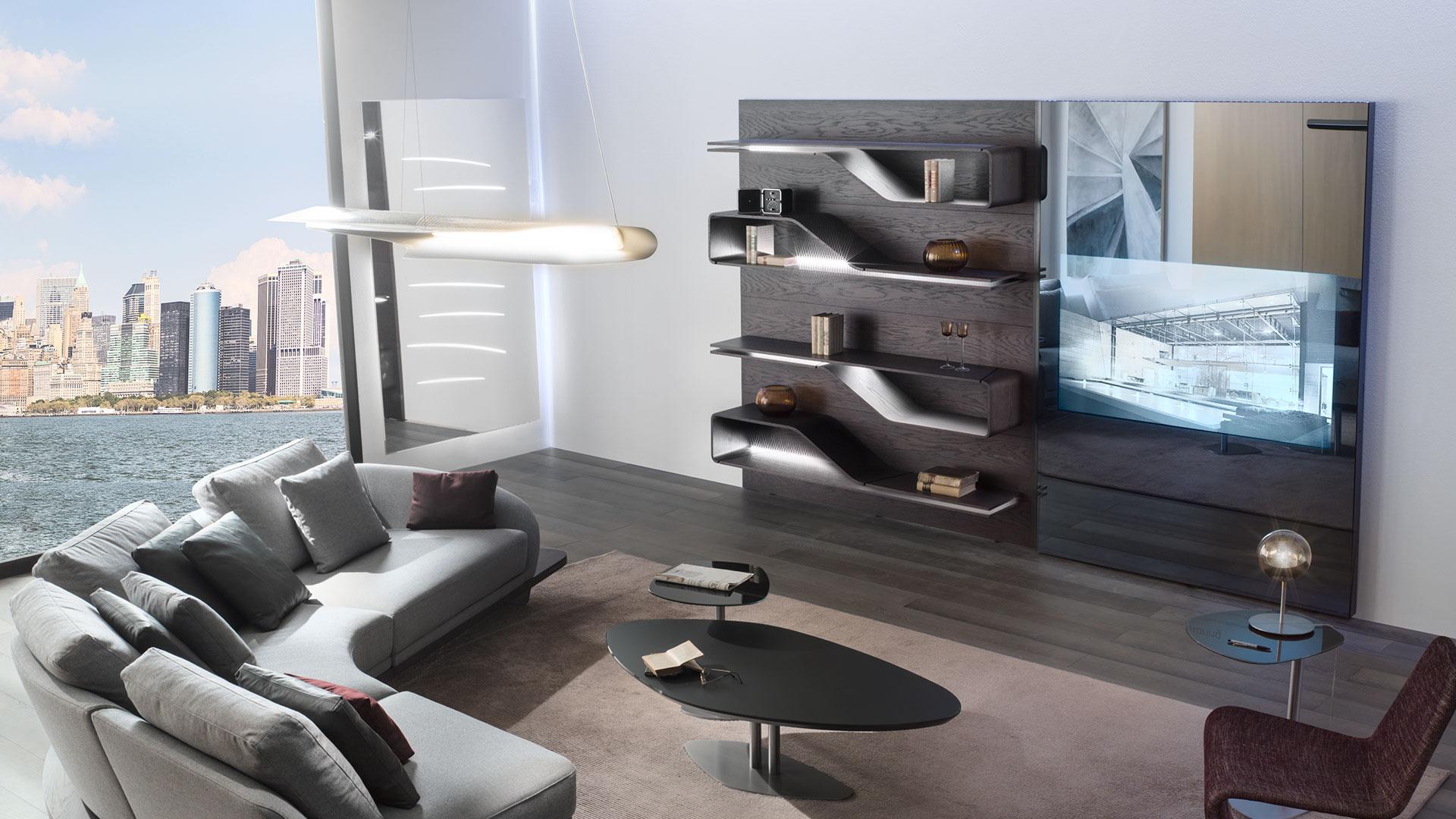 Wooden bookcase with built-in lights | Segno by Reflex