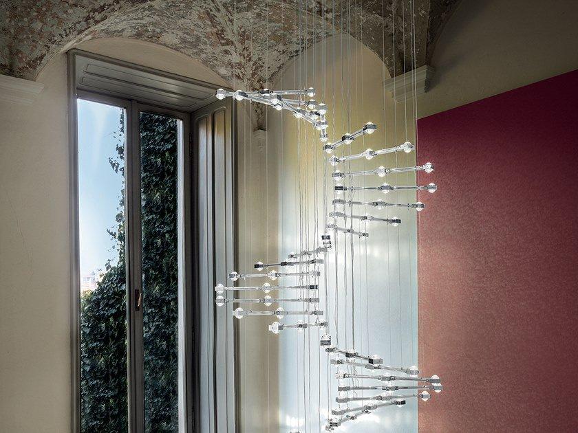 LED metal pendant lamp with crystals | Raqam P4 by Masiero