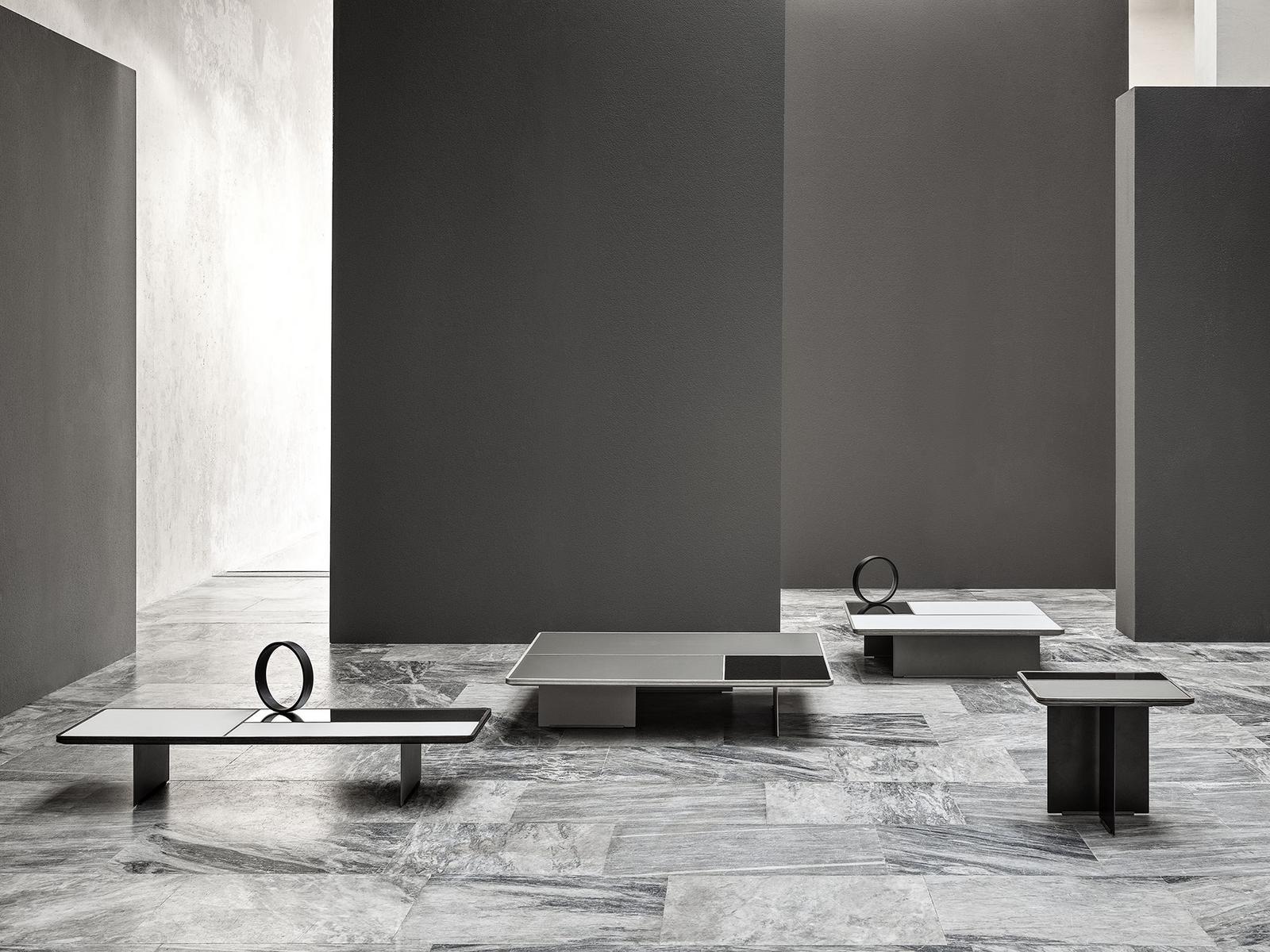 Square wood and glass coffee table | Mies by Frigerio