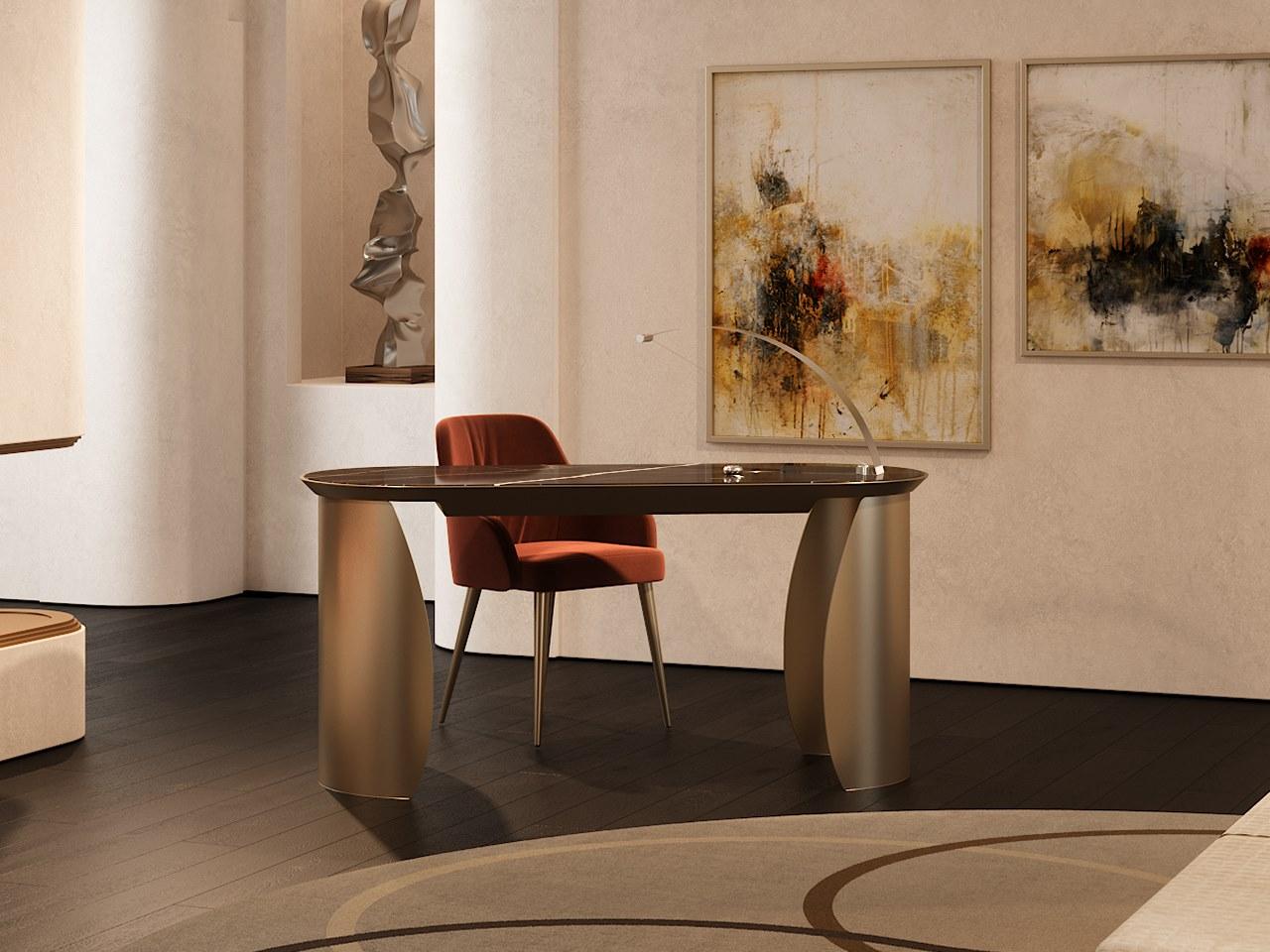 Glass writing desk with cover in Marmoreflex | Petalo by Reflex