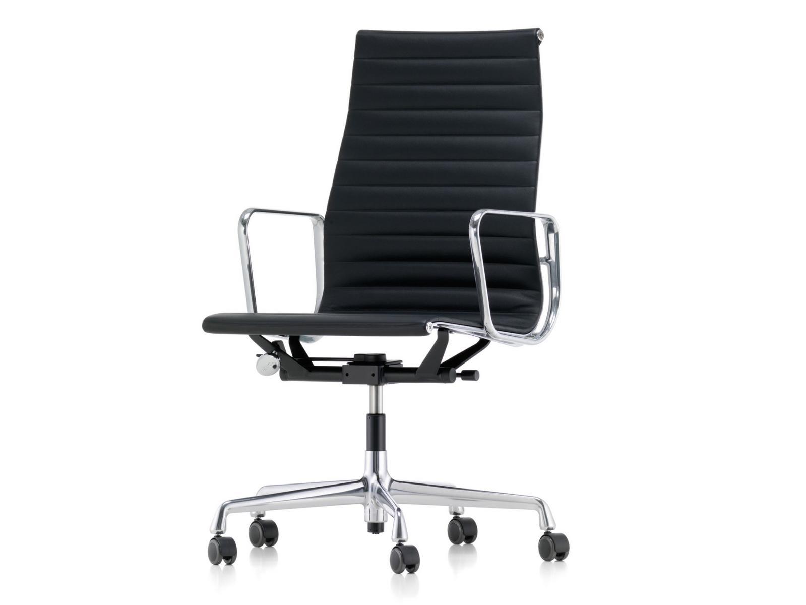 Swivel leather office chair with armrests | Aluminium Chair Ea 119 by Vitra