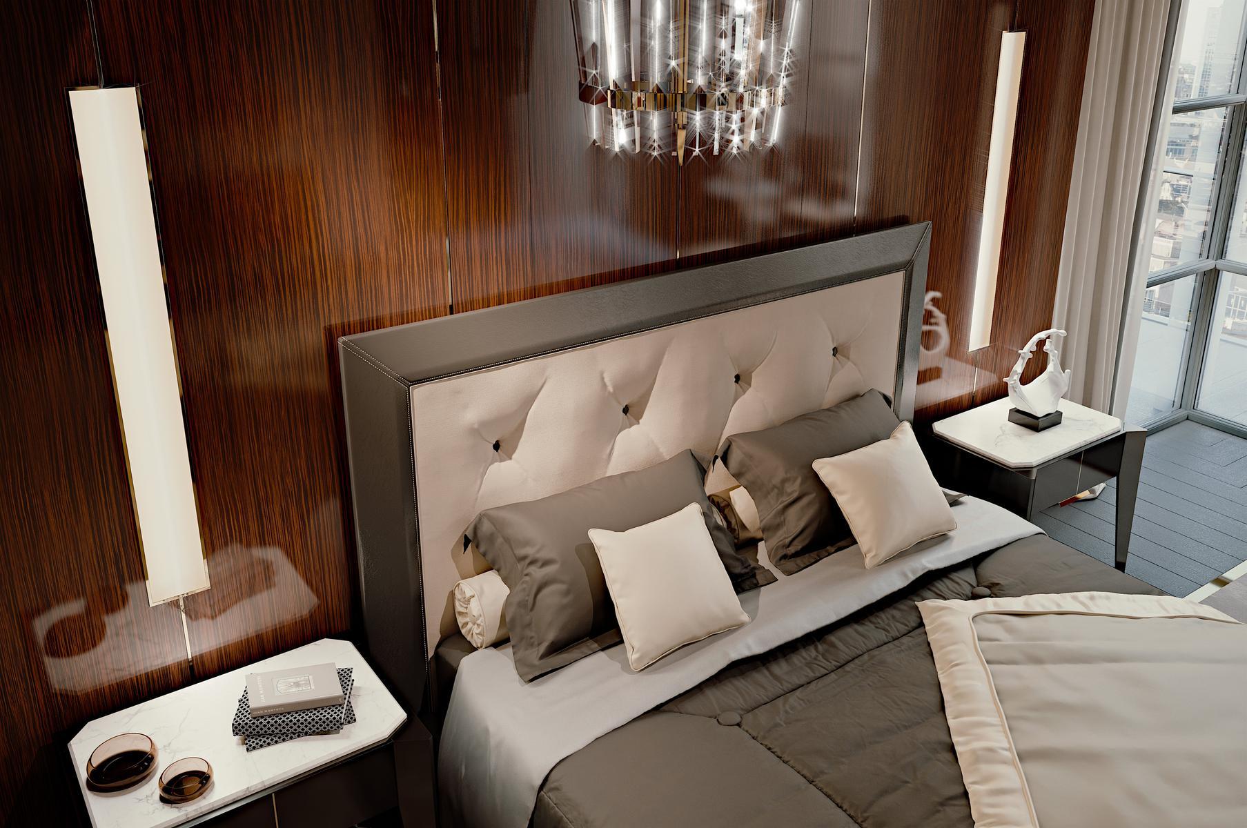 Upholstered microfiber bed with tufted headboard | Park Avenue by Ezio Bellotti