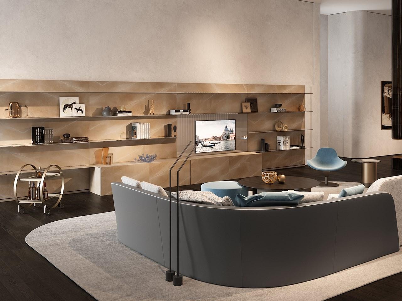 Sectional glass TV wall system | System 01 by Reflex