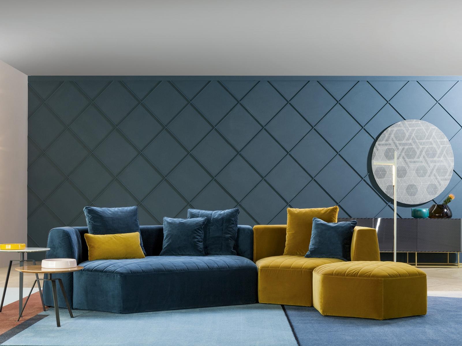 Modular fabric sofa with footstool | Panorama by Bonaldo