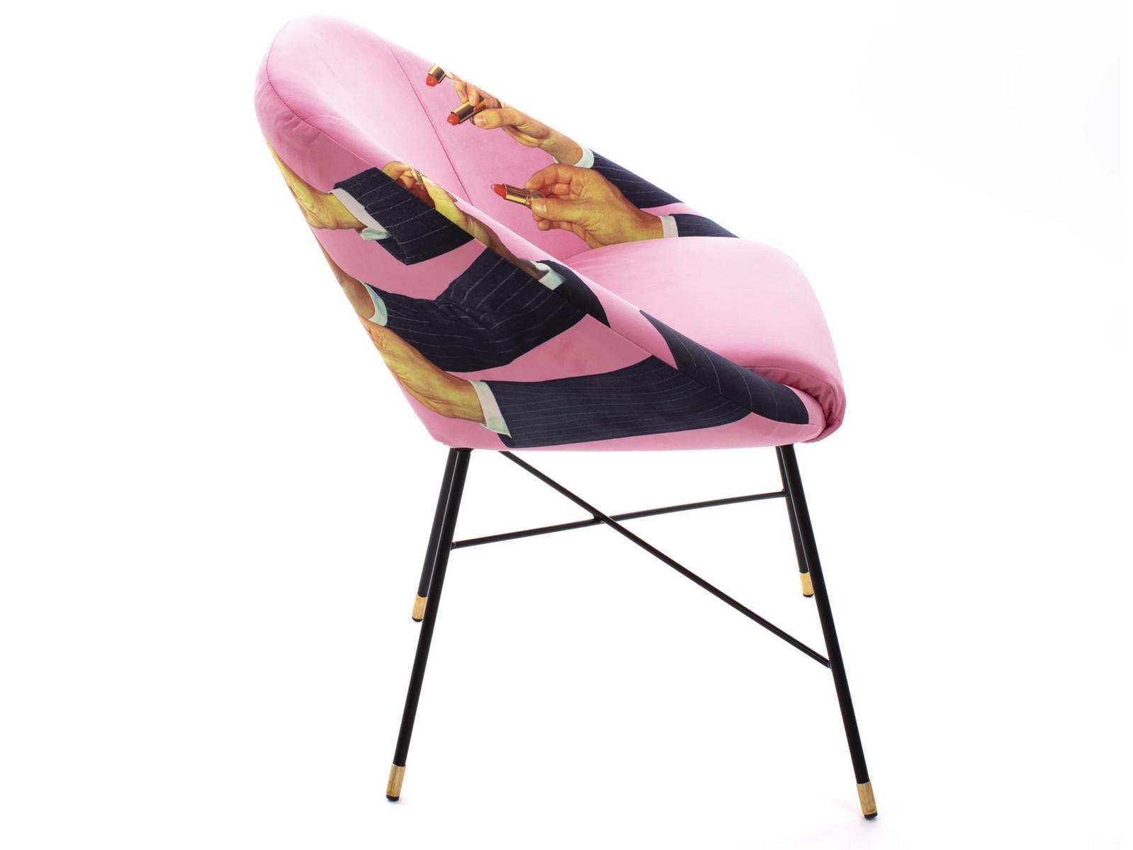 Upholstered fabric chair with armrests | Lipsticks Pink by Seletti