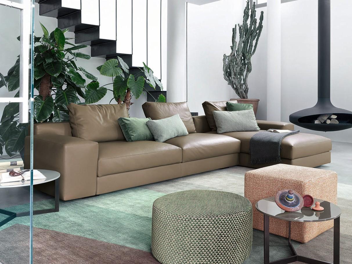 Sectional leather sofa with chaise longue | Venise by Lema