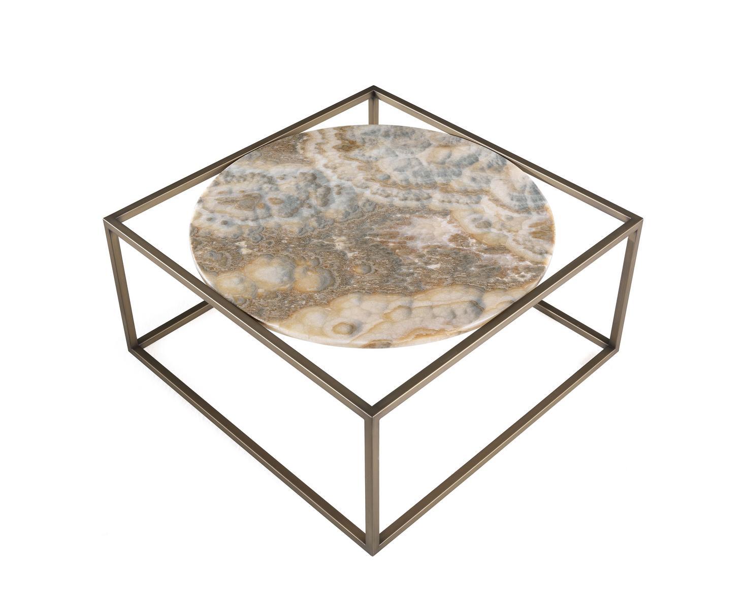 Low square onyx and metal coffee table | Norrebro by Gianfranco Ferre Home