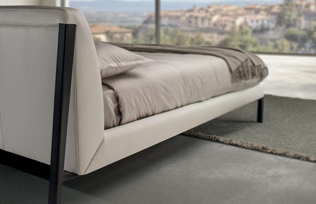 Leather double bed with upholstered headboard | Diamante by Natuzzi Italia