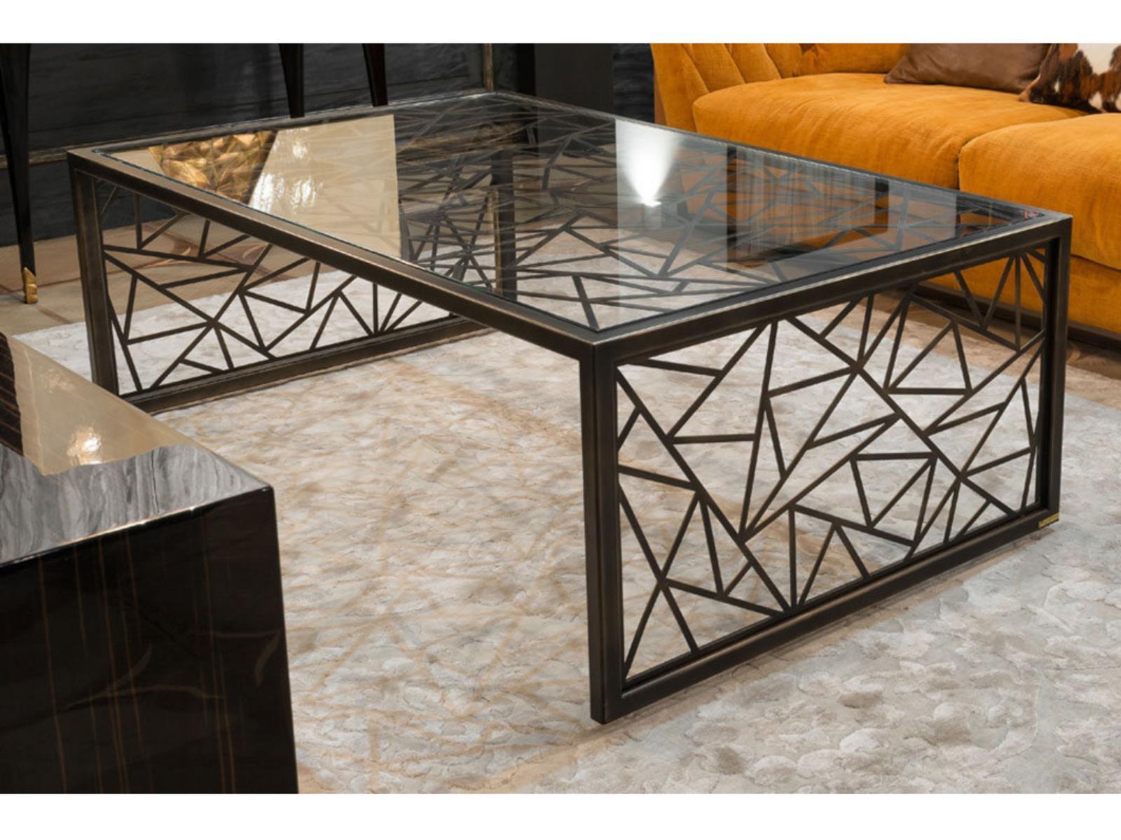 Rectangular steel and crystal coffee table | Zazà by Mantellassi 1926