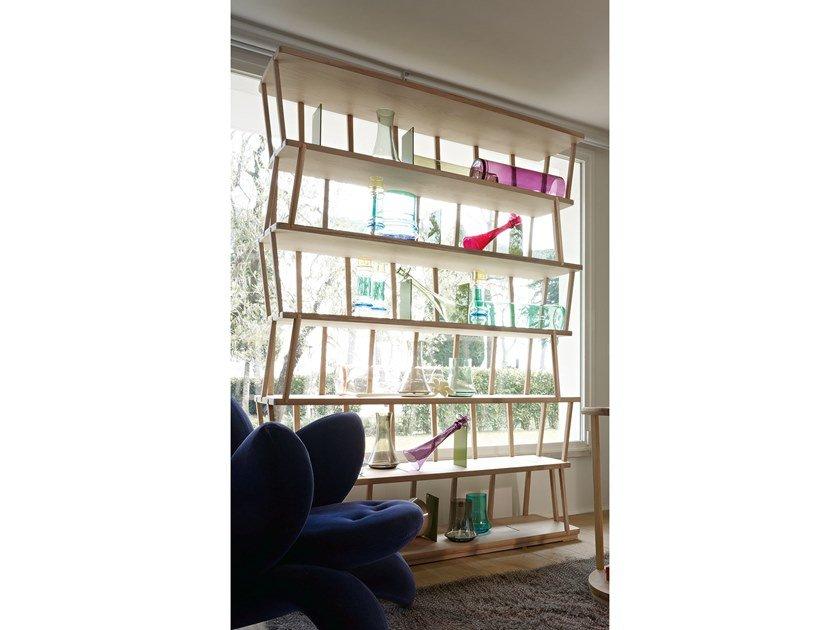 Open double-sided wood and glass bookcase | Raven by Volpi